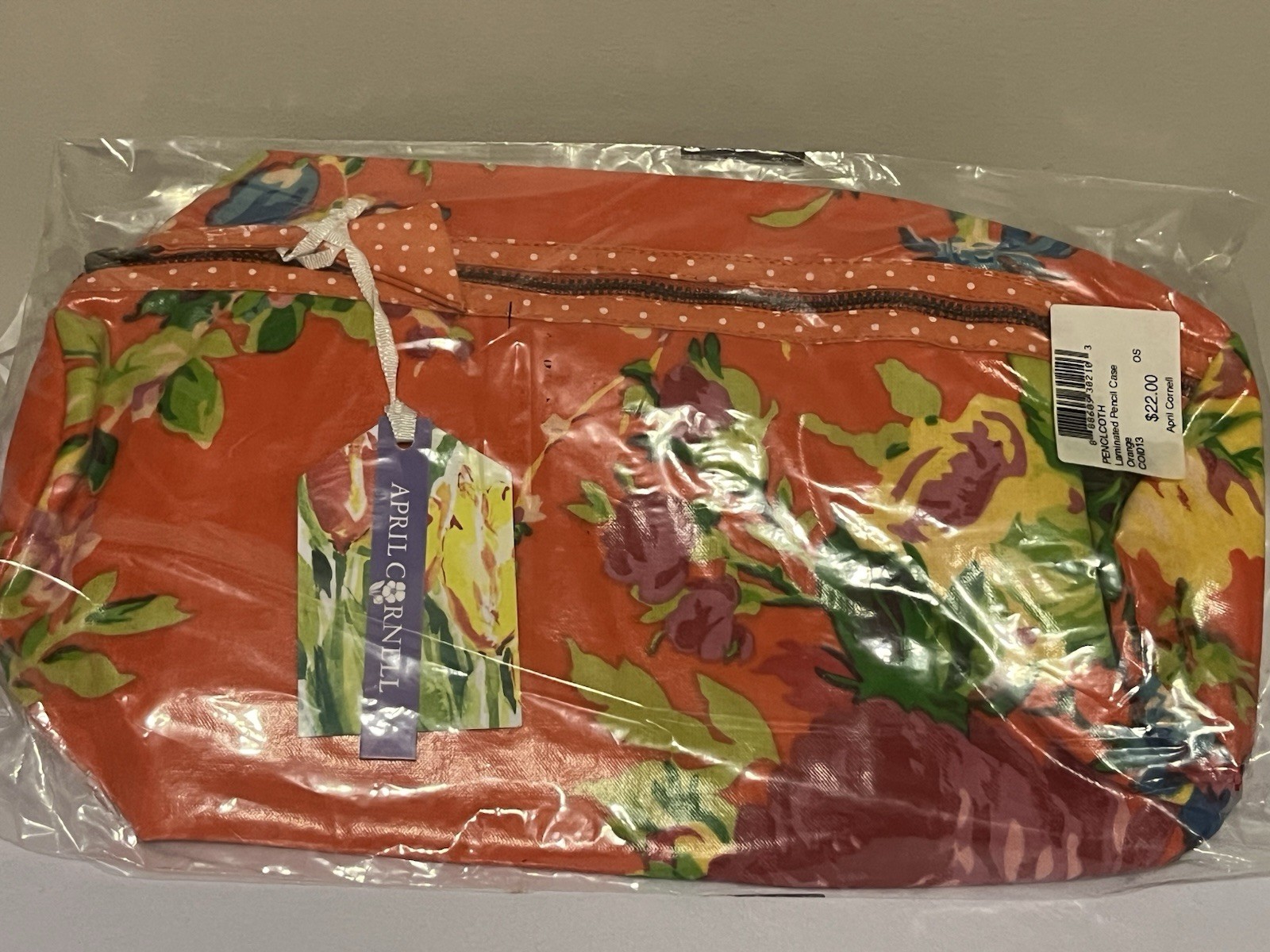April Cornell Laminated Pencil Case Large Orange Floral Print New April Cornell Laminated Pencil Case Large Orange Floral Print New