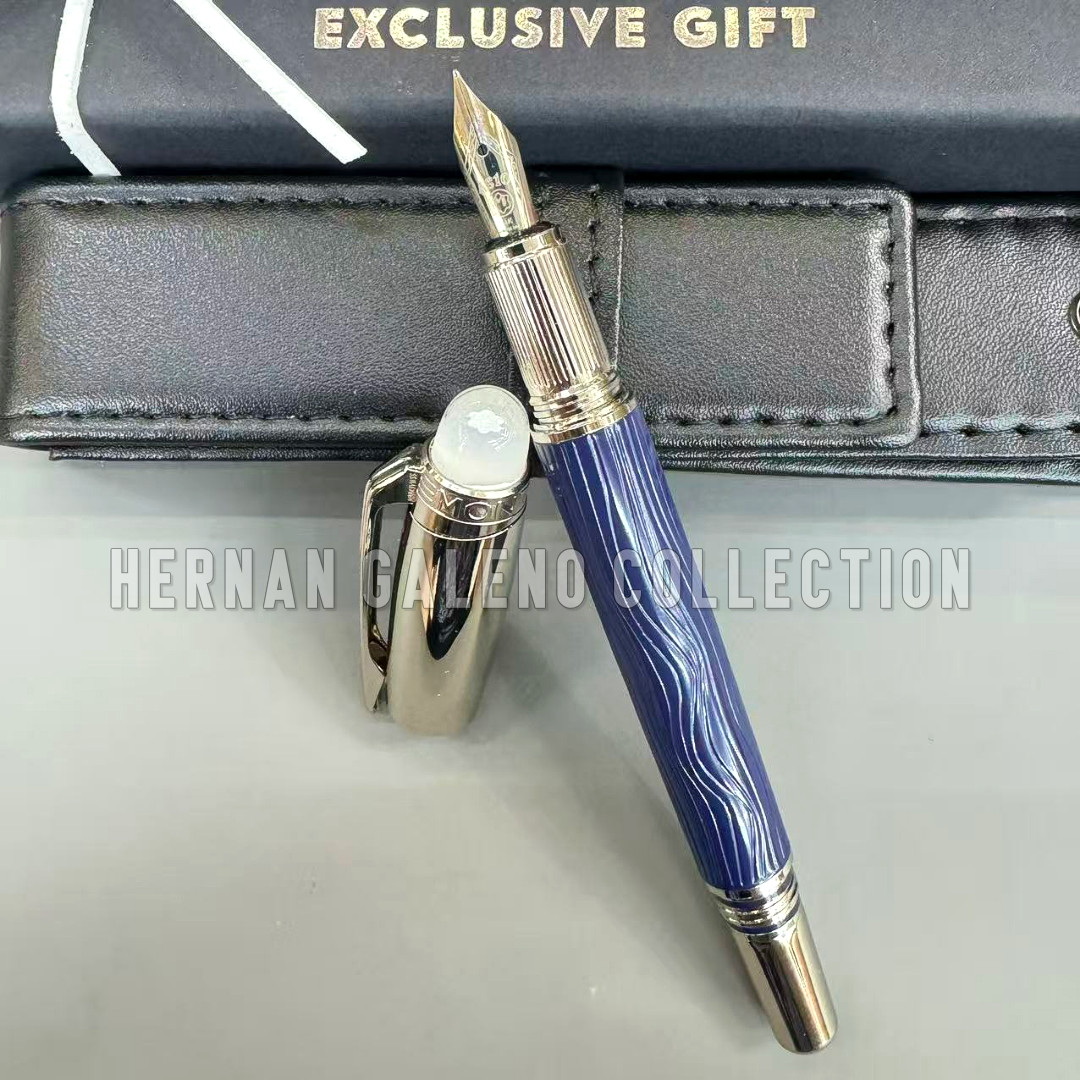 MONTBLANC StarWalker Blue Wave Pattern Fountain Pen Silver Trim Fine Nib Rare