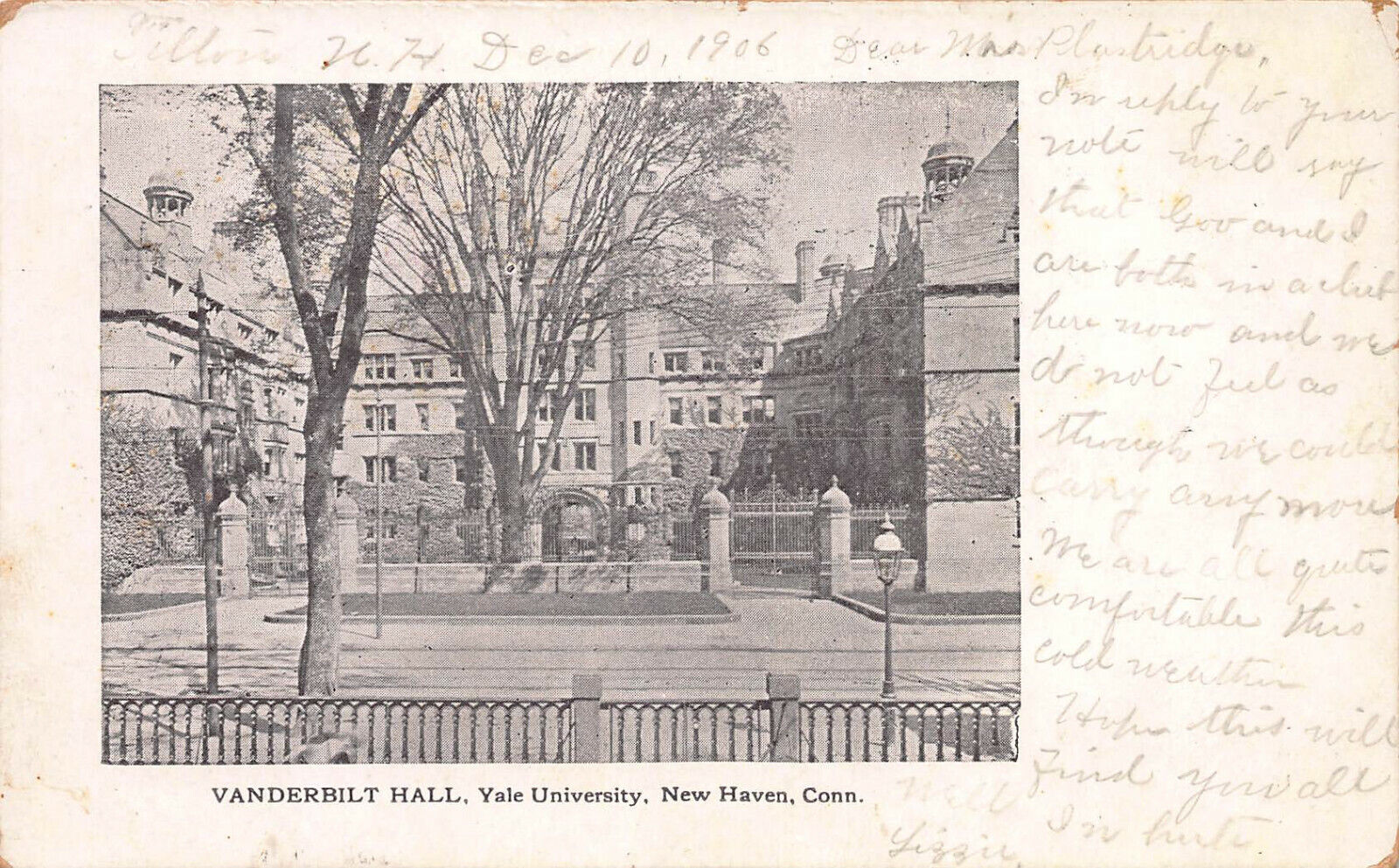 Vanderbilt Hall, Yale University, New Haven, Connecticut, 1906 Postcard, Used