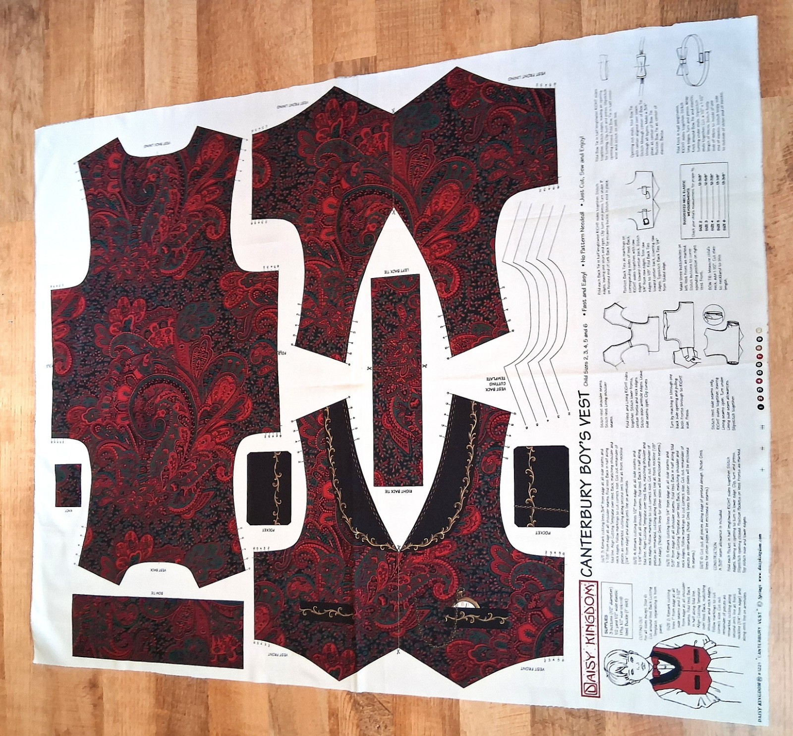 Daisy Kingdom Canterbury Boys Vest 35x44 Uncut Fabric Panel Child Size 2-6 #1221
