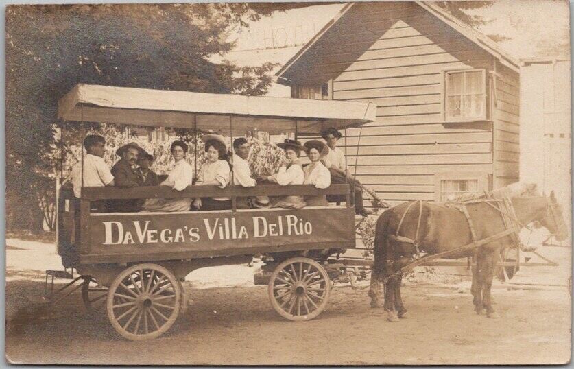 1908 GUERNEVILLE, Calif. RPPC Photo Postcard DA VEGA'S VILLA DEL RIO Horse Wagon