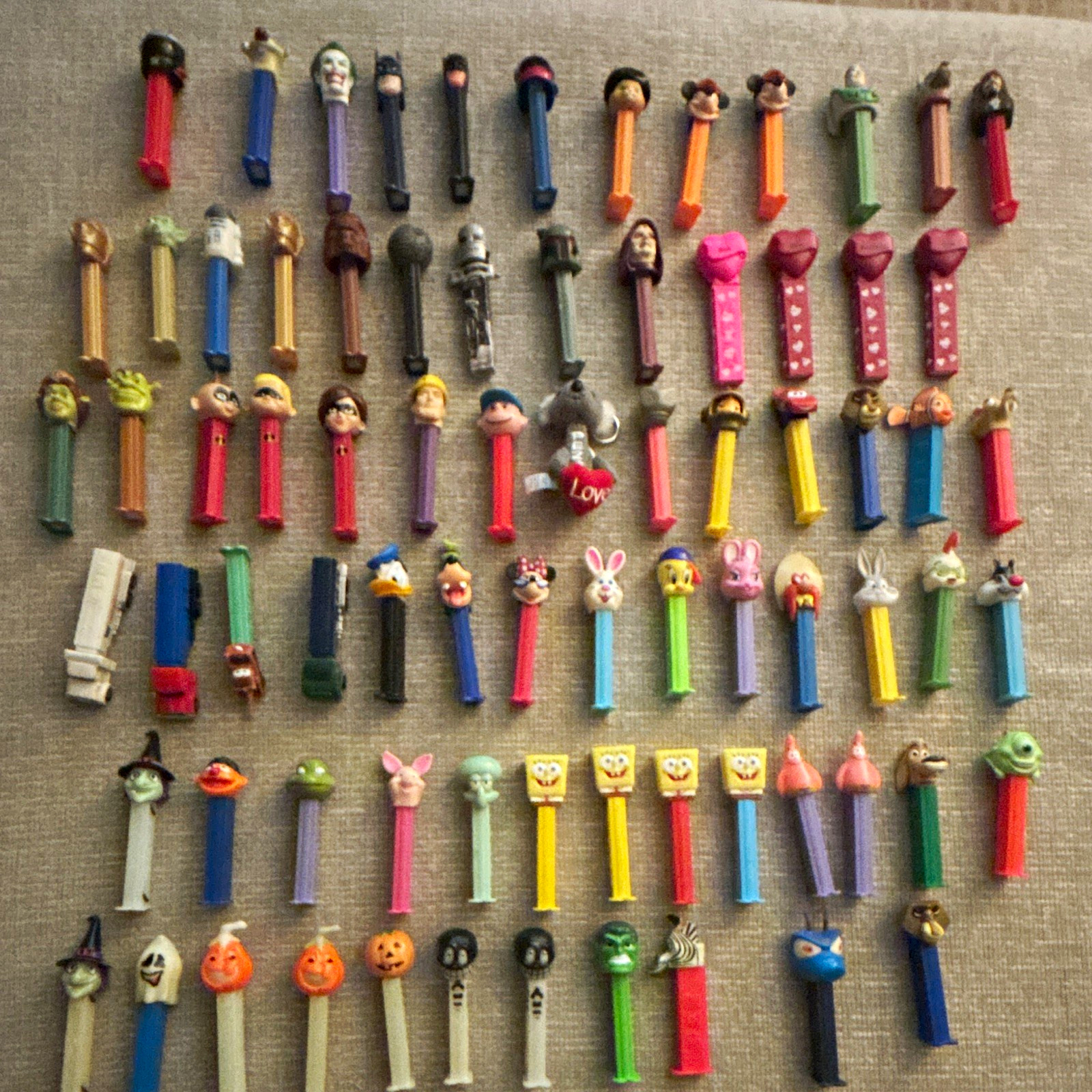 PEZ Original Mixed Lot of 77 - Disney, SpongeBob, Batman, Halloween, Star Wars