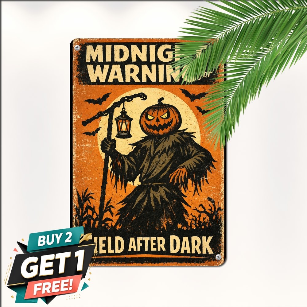 Beware The Harvest Spooky Halloween Cave Decor Metal Tin Sign 8x12