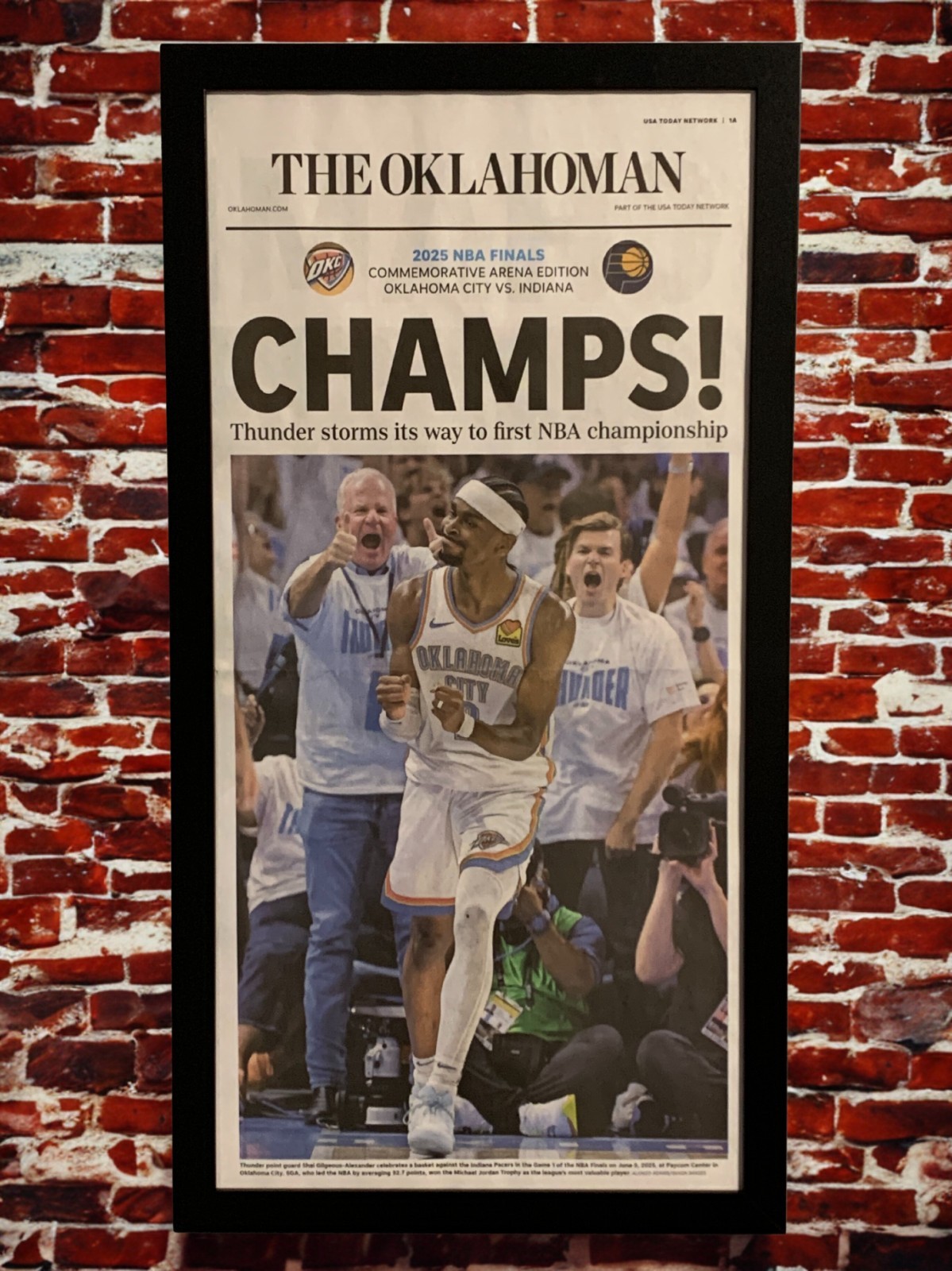 Oklahoma City Thunder 2025 World Basketball Champions Framed Newspaper