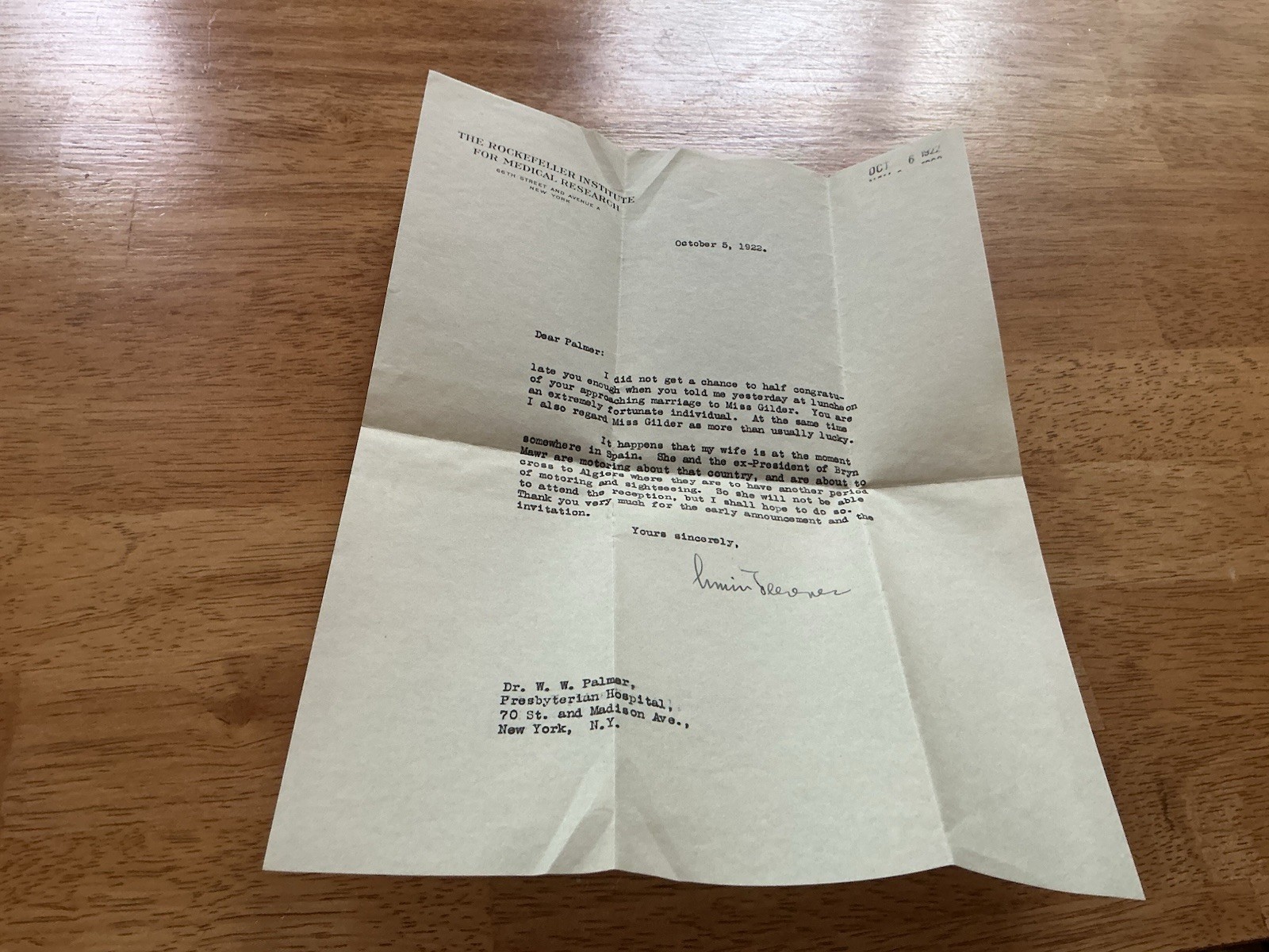 1922 Simon Flexner Signed Letter Rockefeller Institute Medical History Autograph