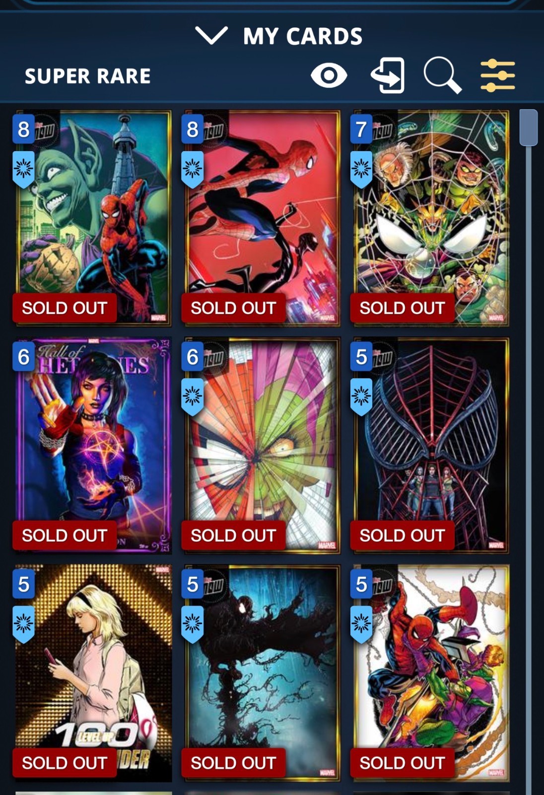 Topps Marvel Collect - 9 Regular/3 Now|VIP  2023-2025 Non-Award Super Rare (SRs)