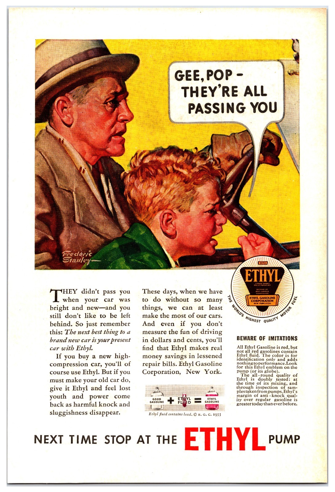 Vintage Original 1933 Ethyl Gasoline Original Print Ad (7in x 10) Advertisement