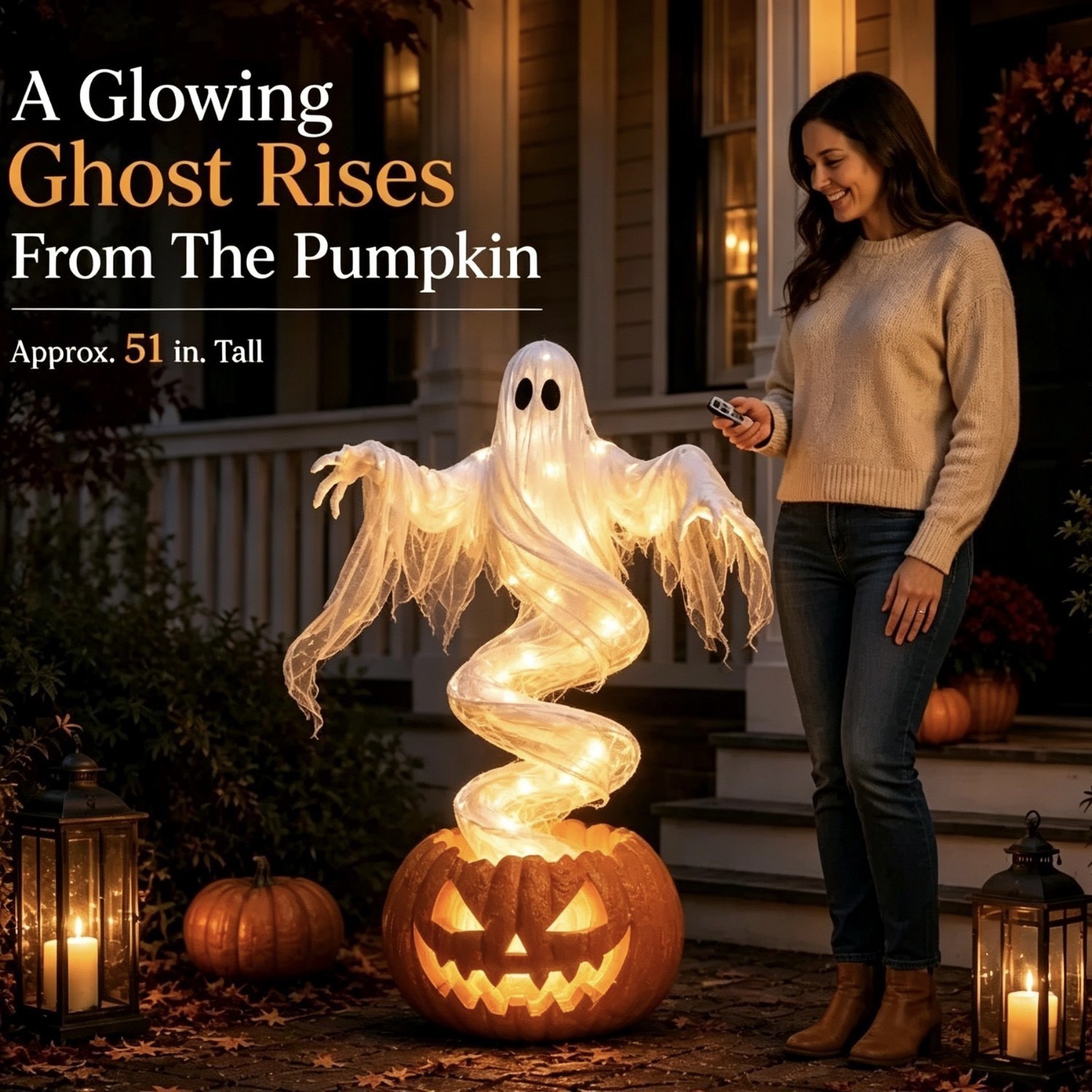 LED Swirling Ghost Pumpkin Yard Lamp | Lighted Halloween Garden Decor, Outdoor