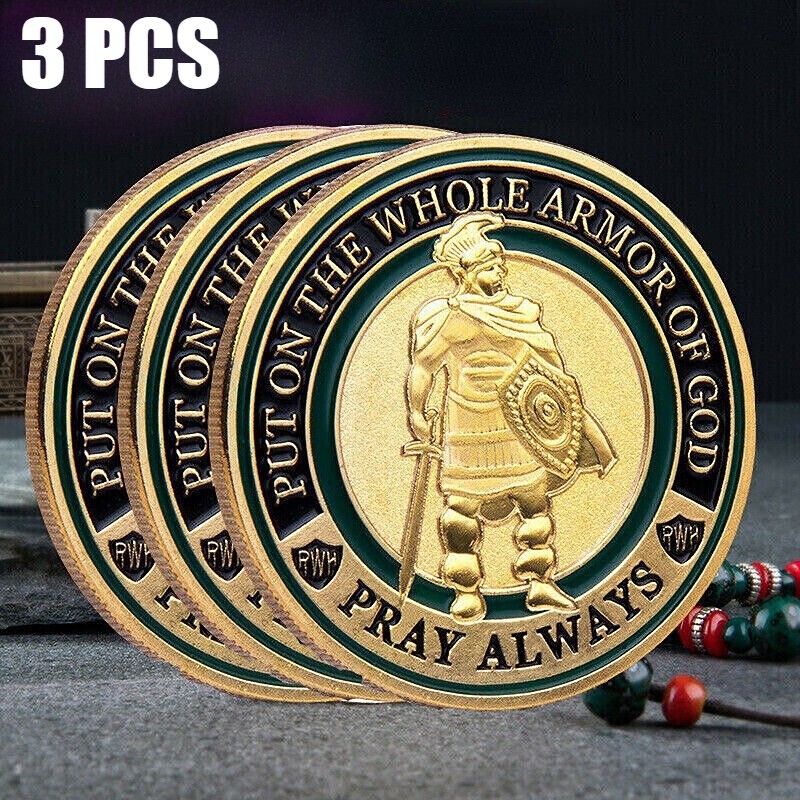 3Pcs Put On the Whole Armor Of God Commemorative Collection Challenge Coin Gift