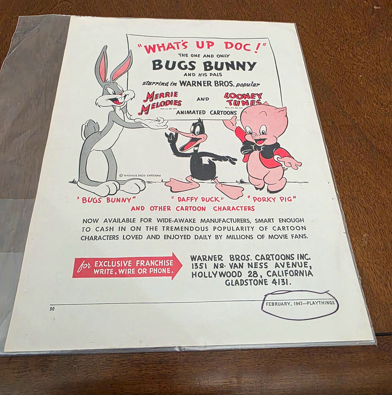 Warner Bros. Looney Tunes Bugs Bunny Daffy Porky 1947 Paper Print Ad