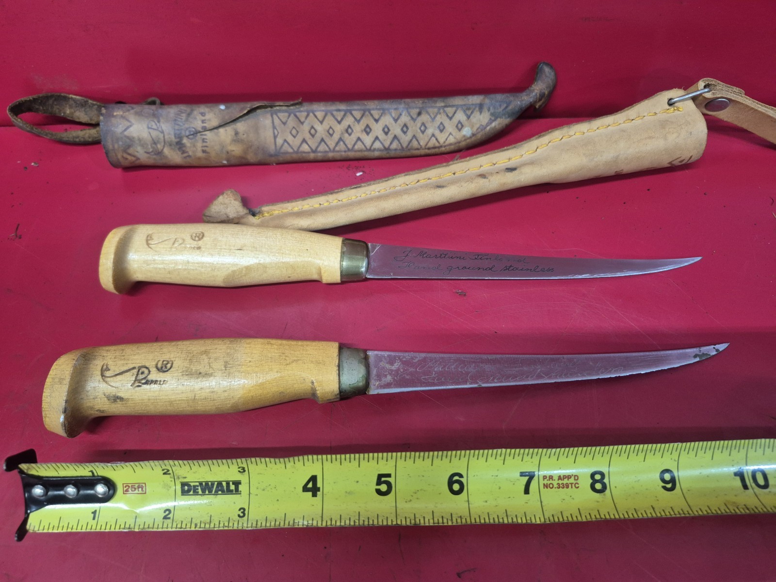 2 Vintage J. Marttini Rapala Fillet Knifes 6” Wood Handle Sheath