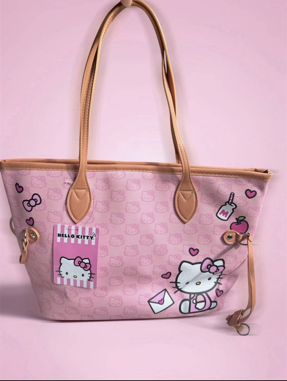 Hello Kitty Pink Tote Bag Handbag  viral TikTok - Pink Brown White