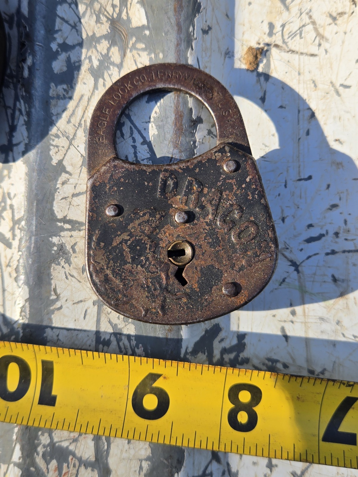 Vintage Eagle Lock Co. D.B.S. Co. Cast Iron Padlock - Antique Push Key Lock