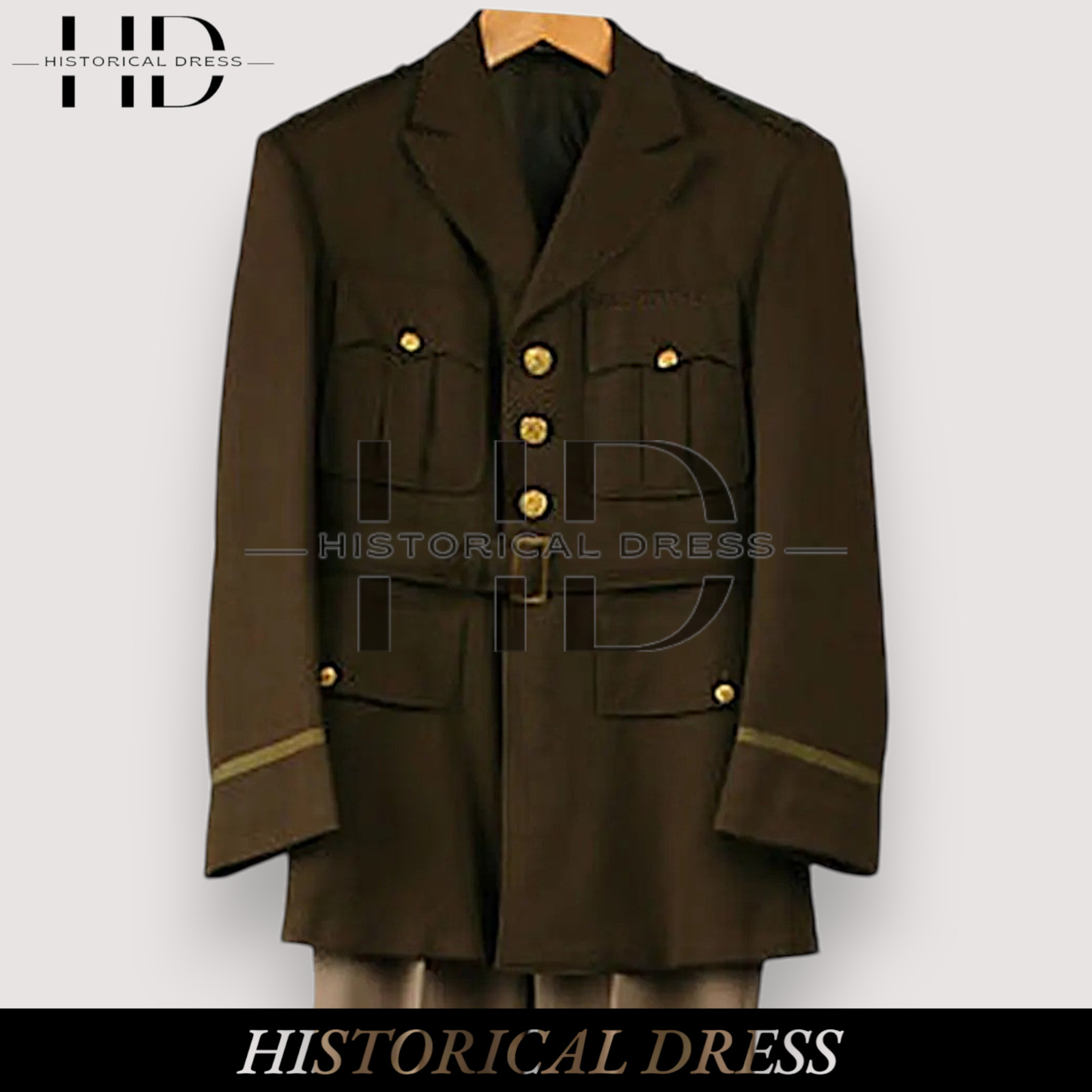WWII 1941 US Officer Uniform | Brown Wool Military Jacket WW2 Army Coat