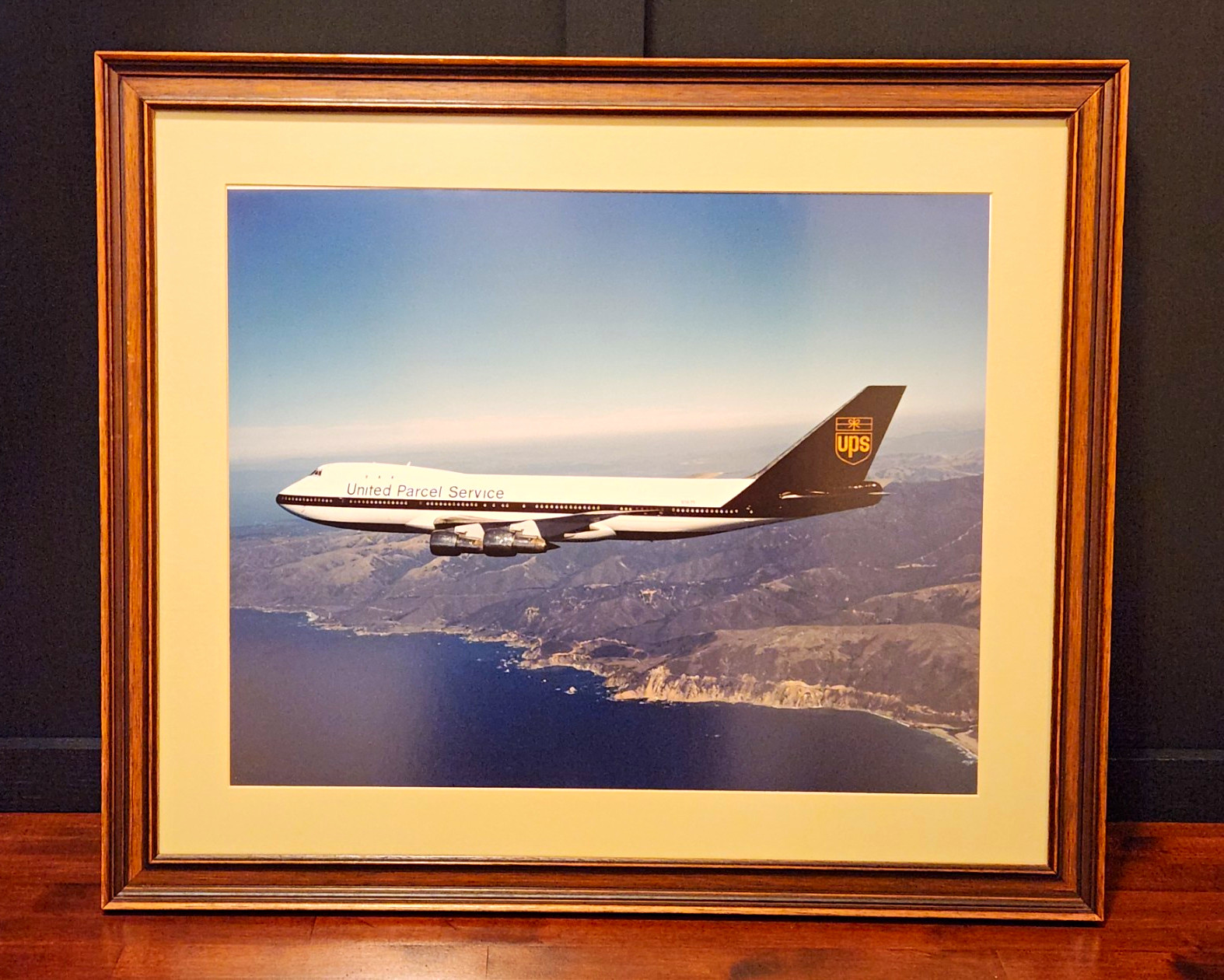 Vintage UPS 747 Cargo Flight - Matted Wood Frame - 26