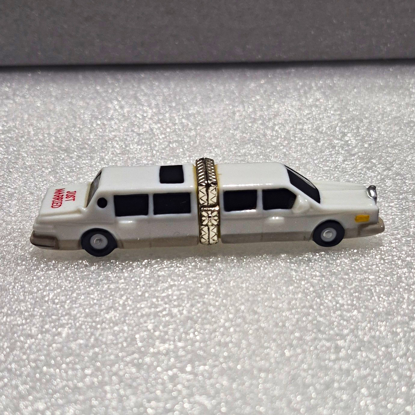 Vintage Midwest of Cannon Falls PHB Just Married Limousine Porcelain Hinged Box