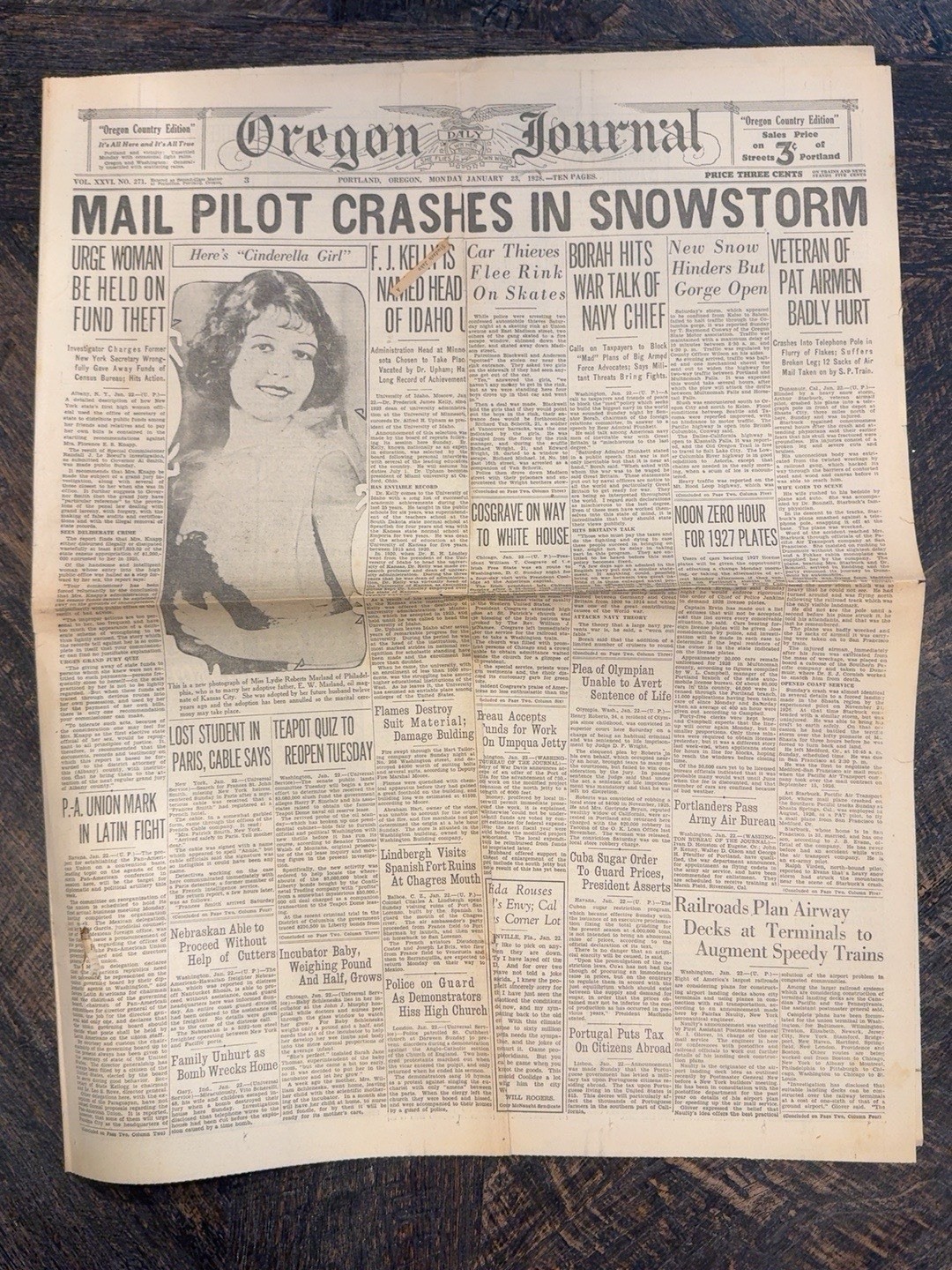 Vtg Oregon Daily Journal Newspaper Jan 23, 1928 Portland Oregon W Advertisements