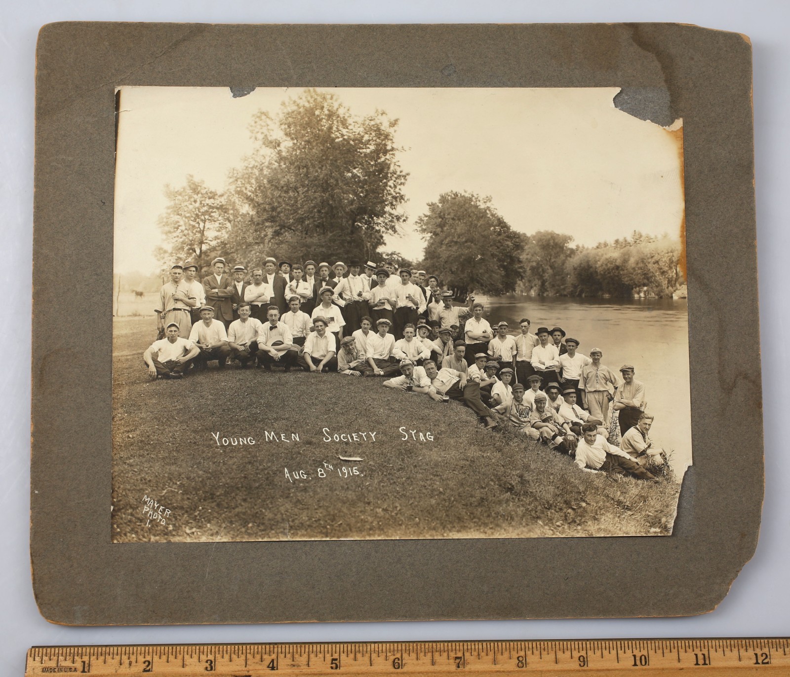 Vintage 1915 Mounted Photo Young Men Society Stag Baseball Players Brown Deer WI
