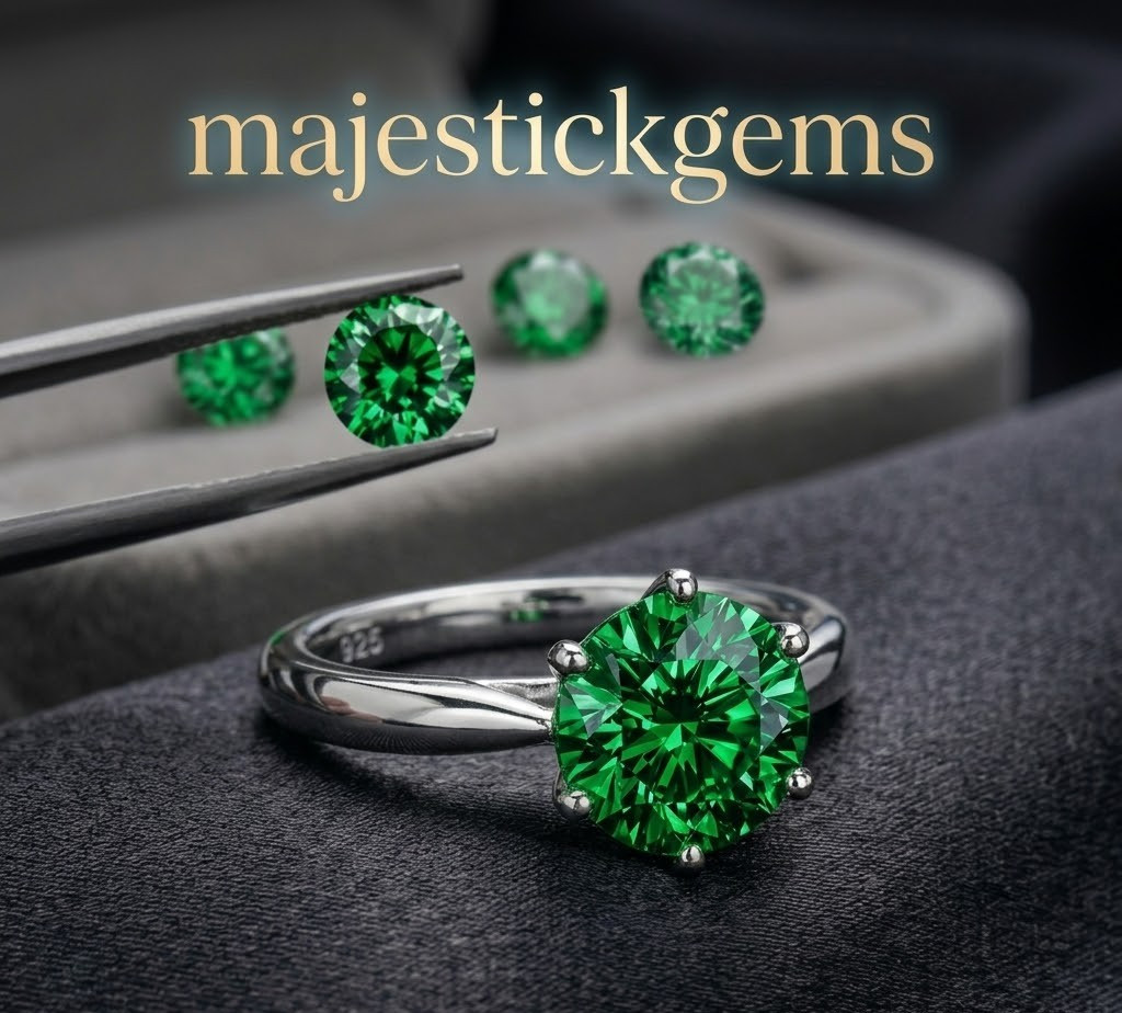 1 Ct Certified Lab GROWN Round Cut Green Color Diamond Ring By STERLING SILVER