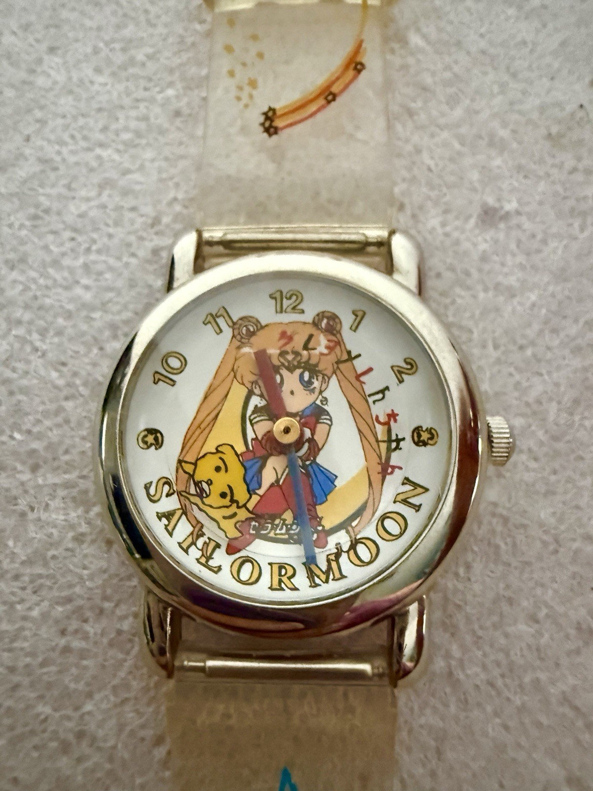 1990s Working Sailor Moon Clear Jelly Band Bubble Watch W/Luna Second Hand