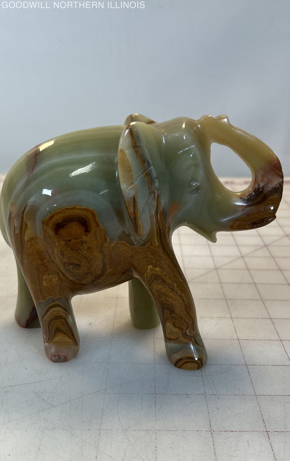 Hand-Carved Green Banded Onyx Elephant Figurine