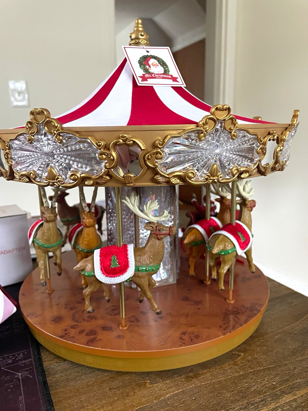 Mr. Christmas Very Merry Carousel Rotating Santa Figurine Multicolor Decor