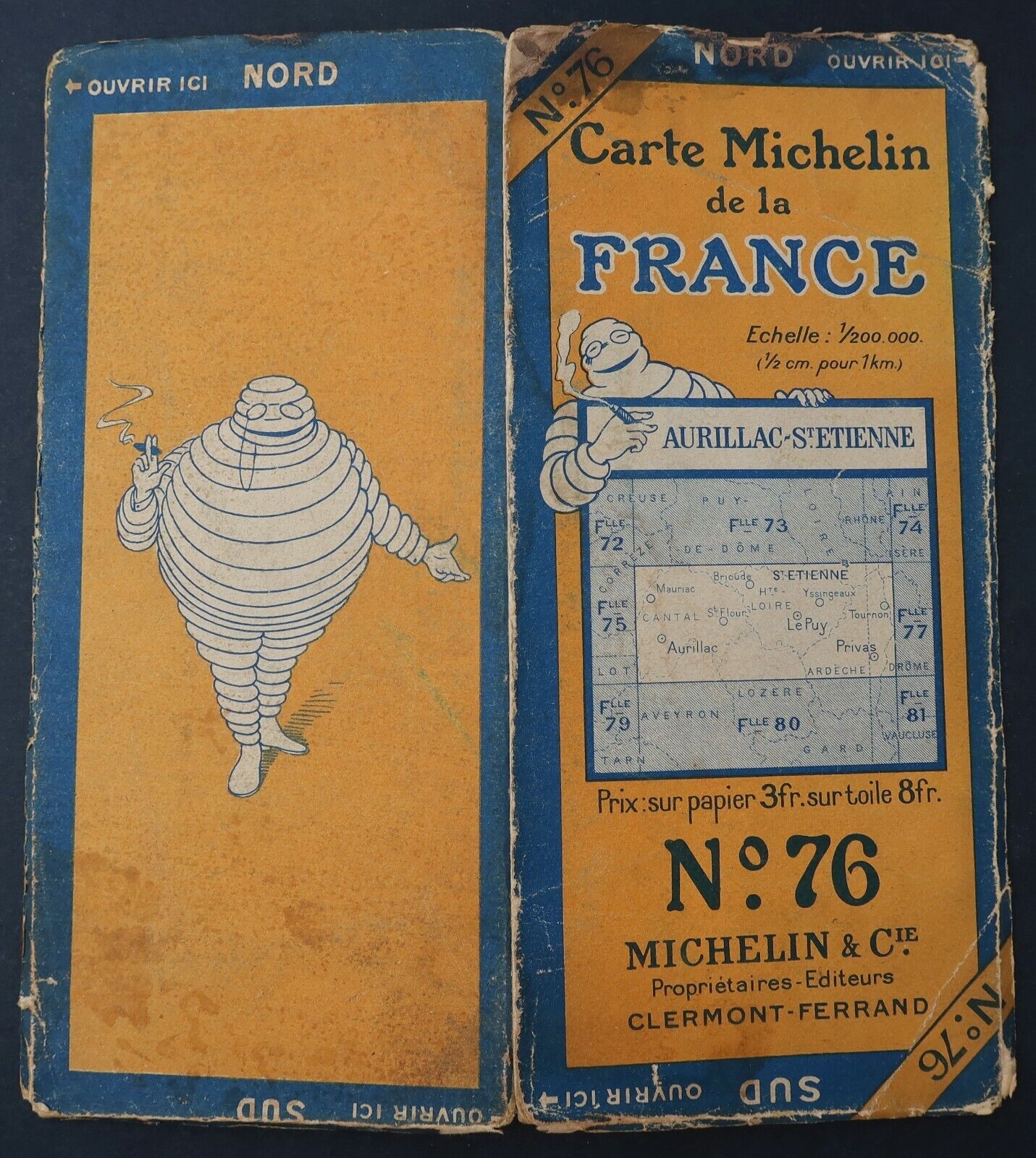 1925 MICHELIN 76 AURILLAC St ETIENNE Guide Bibendum tire tyre map