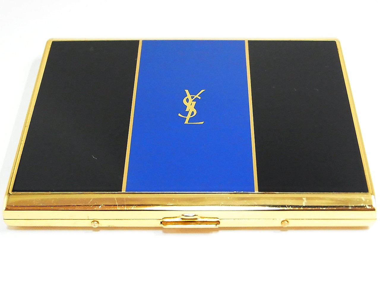 YSL Yves Saint Laurent Large Cigarette Case Card Holder Vintage Rare Blue Black
