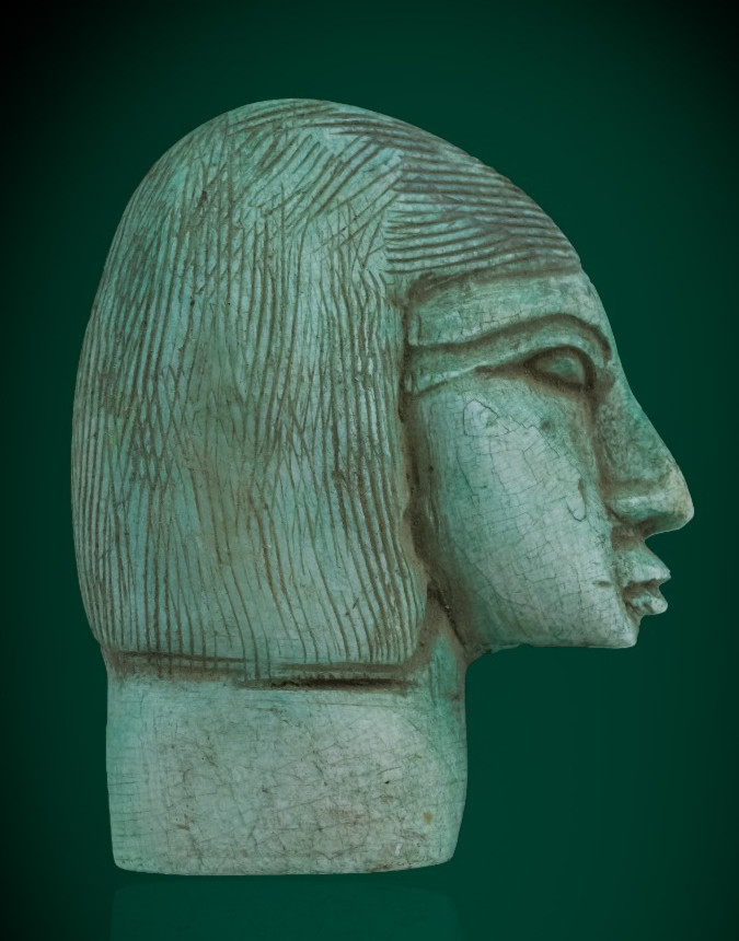 Egyptian Pharaoh Head Bust Green Stone Profile Ancient Egyptian Art Sculpture
