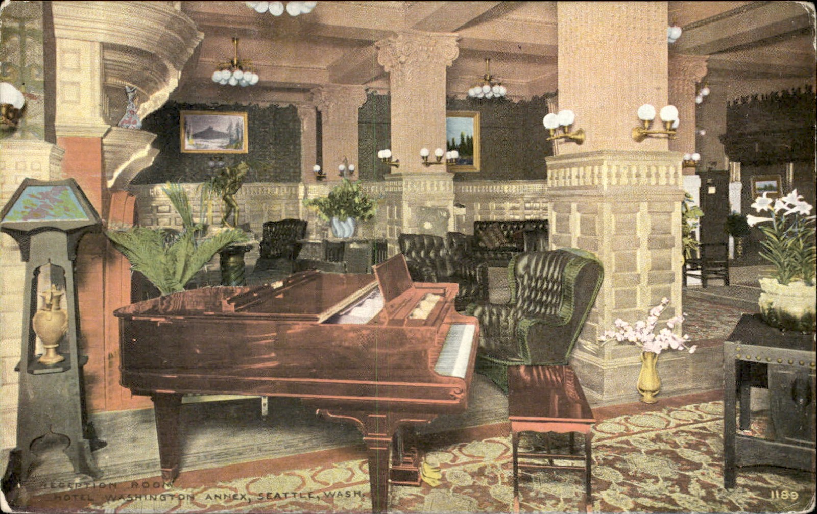 Seattle WA Hotel Washington Annex Lobby c1900s-10s Vintage Postcard