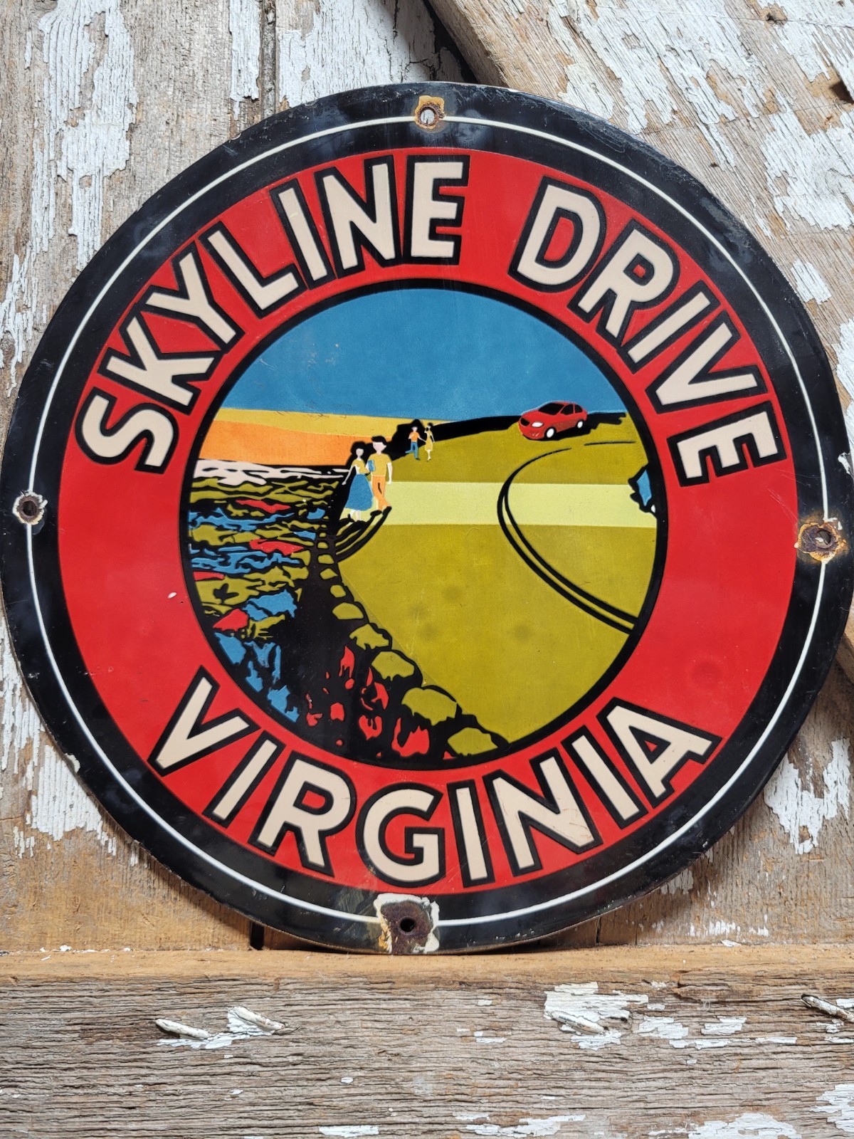 VINTAGE SKYLINE DRIVE PORCELAIN SIGN OLD SHENANDOAH NATIONAL PARK VA BLUE RIDGE