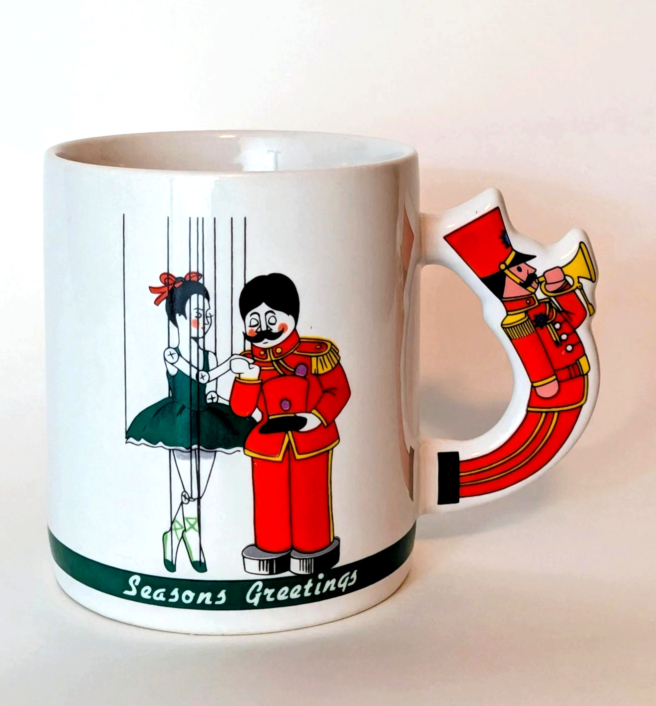 Vintage 1986 Seasons Greetings Holiday Mug Marionette Soldier The Love Mug 10oz