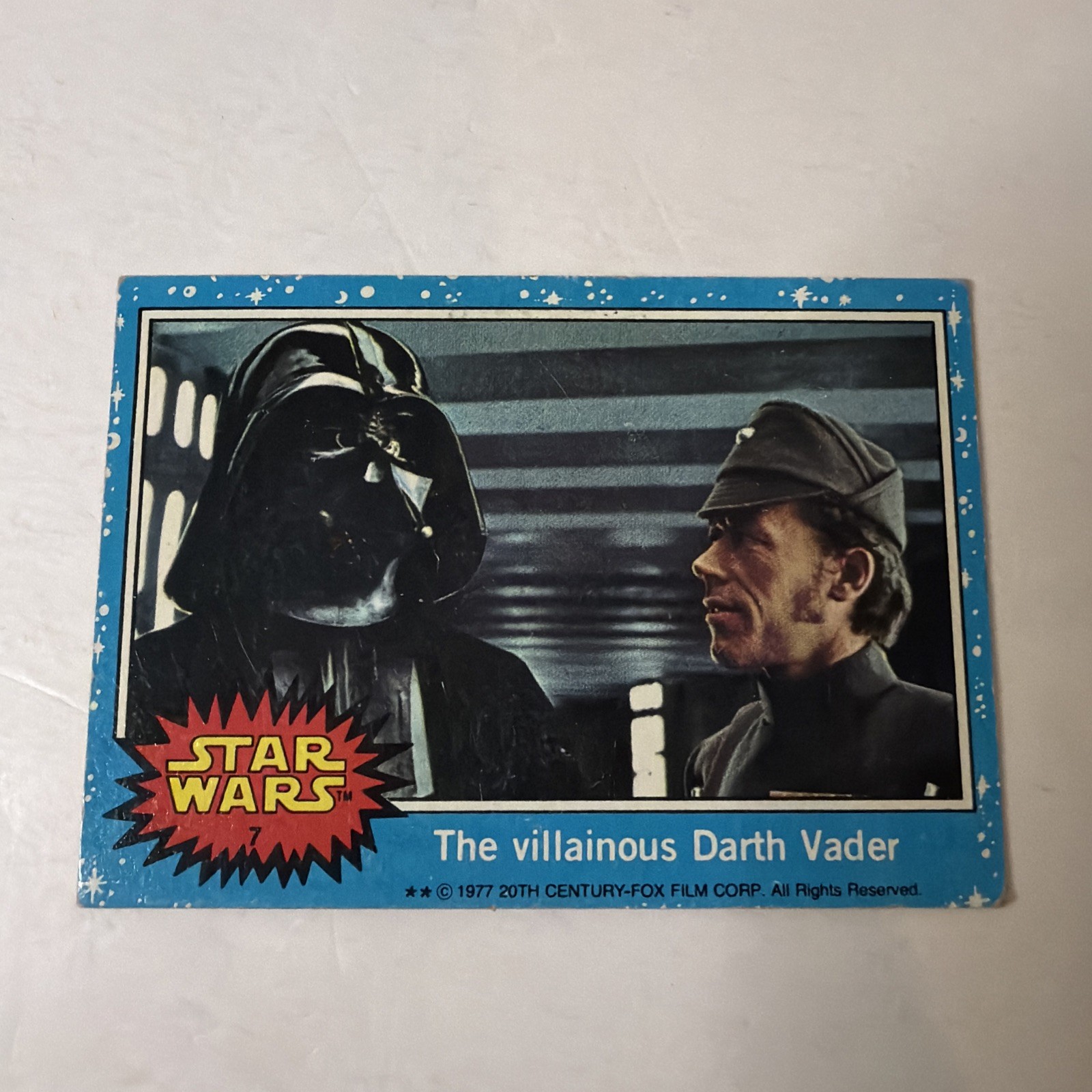 Vintage 1977 Topps Star Wars #7 The Villainous Darth Vader Rookie Series 1 Blue