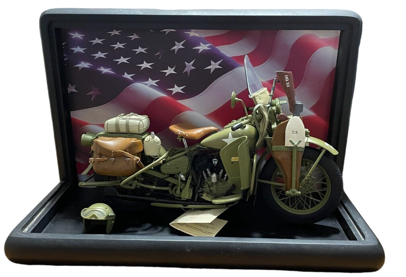 Franklin Mint 1942 Harley Davidson WLA Warhorse Motorcycle Military WW2 Army COA