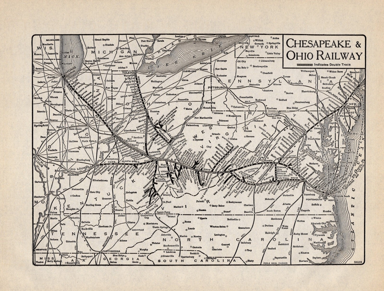 1926 Antique CHESAPEAKE & OHIO Railroad Map Vintage C & O Railway Map 553