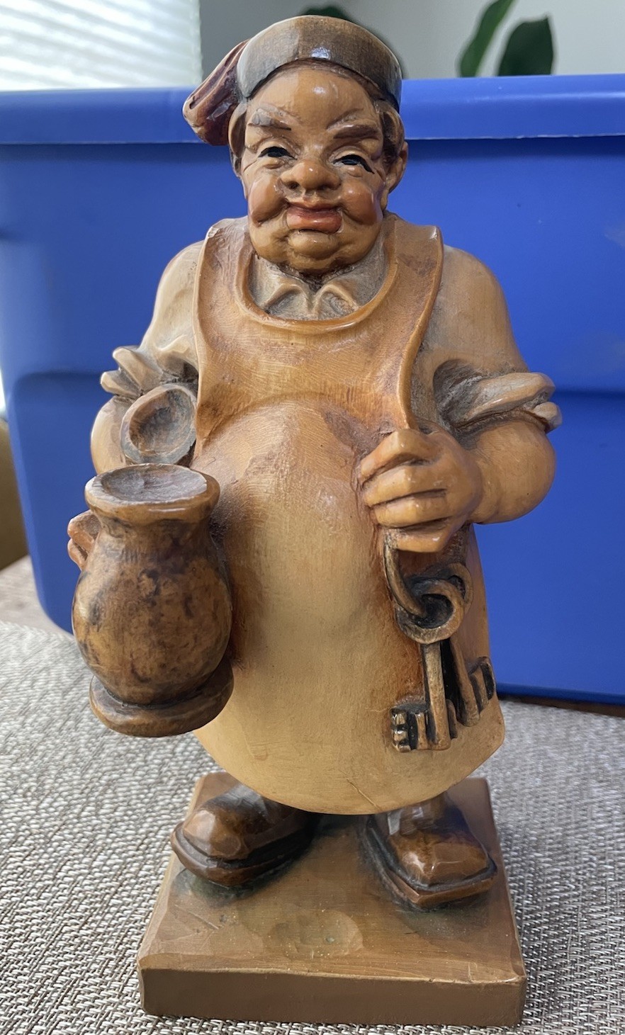 Anri Italy ~ ca 1960 ~ The InnKeeper With Keys Jugs~ Hand Carved Wooden Figurine