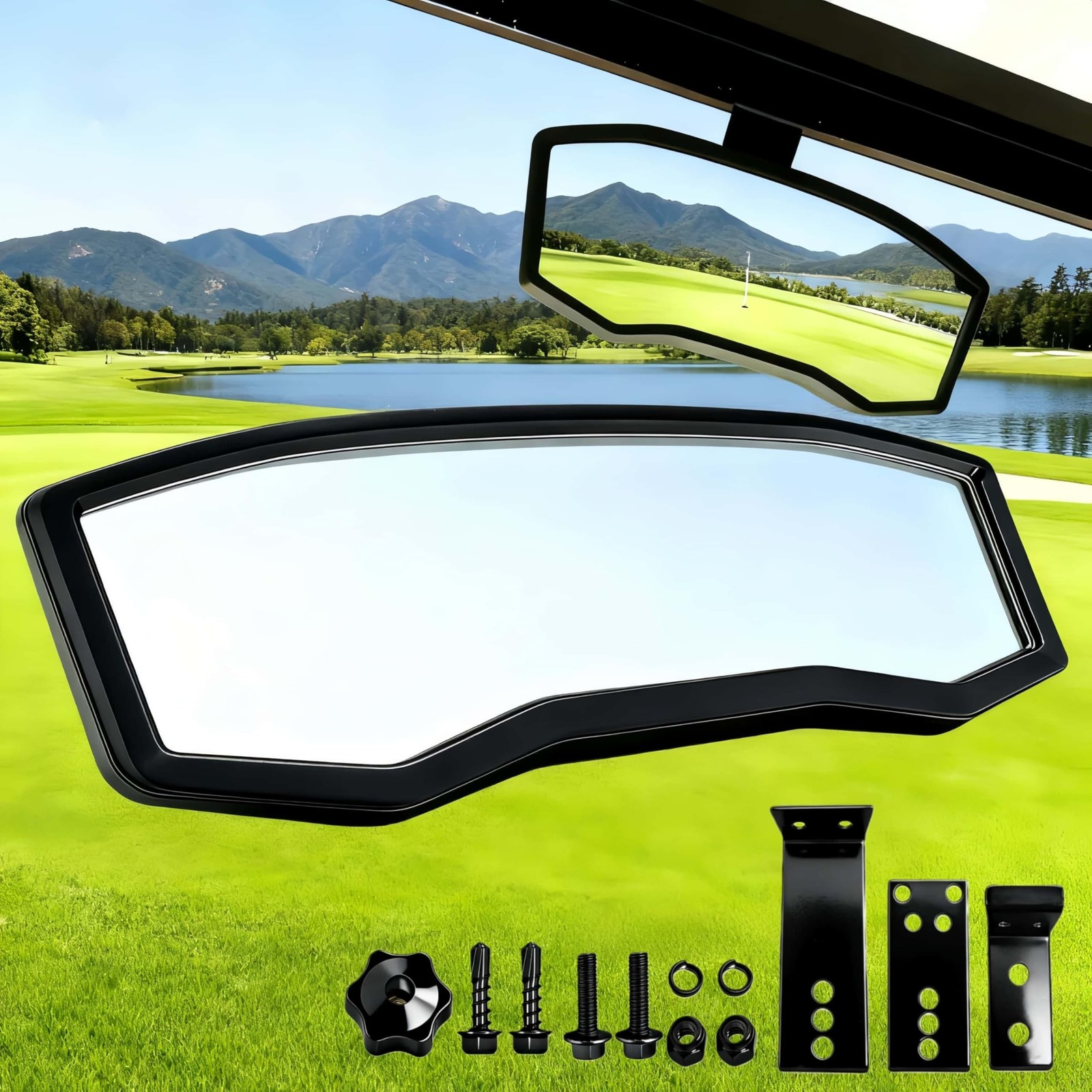 Golf Cart Rear View Mirror, Racing-Style, 3 Install Kits Black-Rear View Mirror