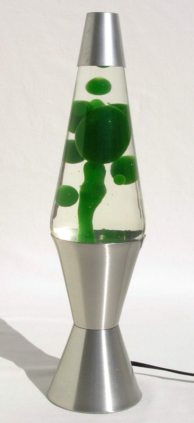 Vintage 1997 Lava Lamp Clear Liquid w/ Green Wax Silver Base 16.5