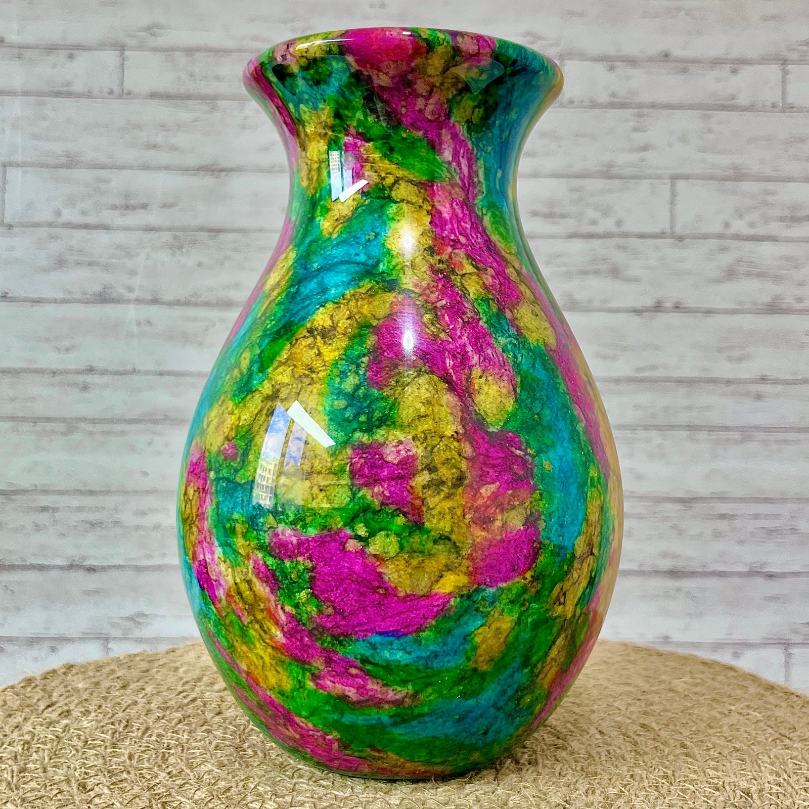 2.6 lb Rainbow 7 Color Jade Vase Yuhu Chunping Style Natural Stone