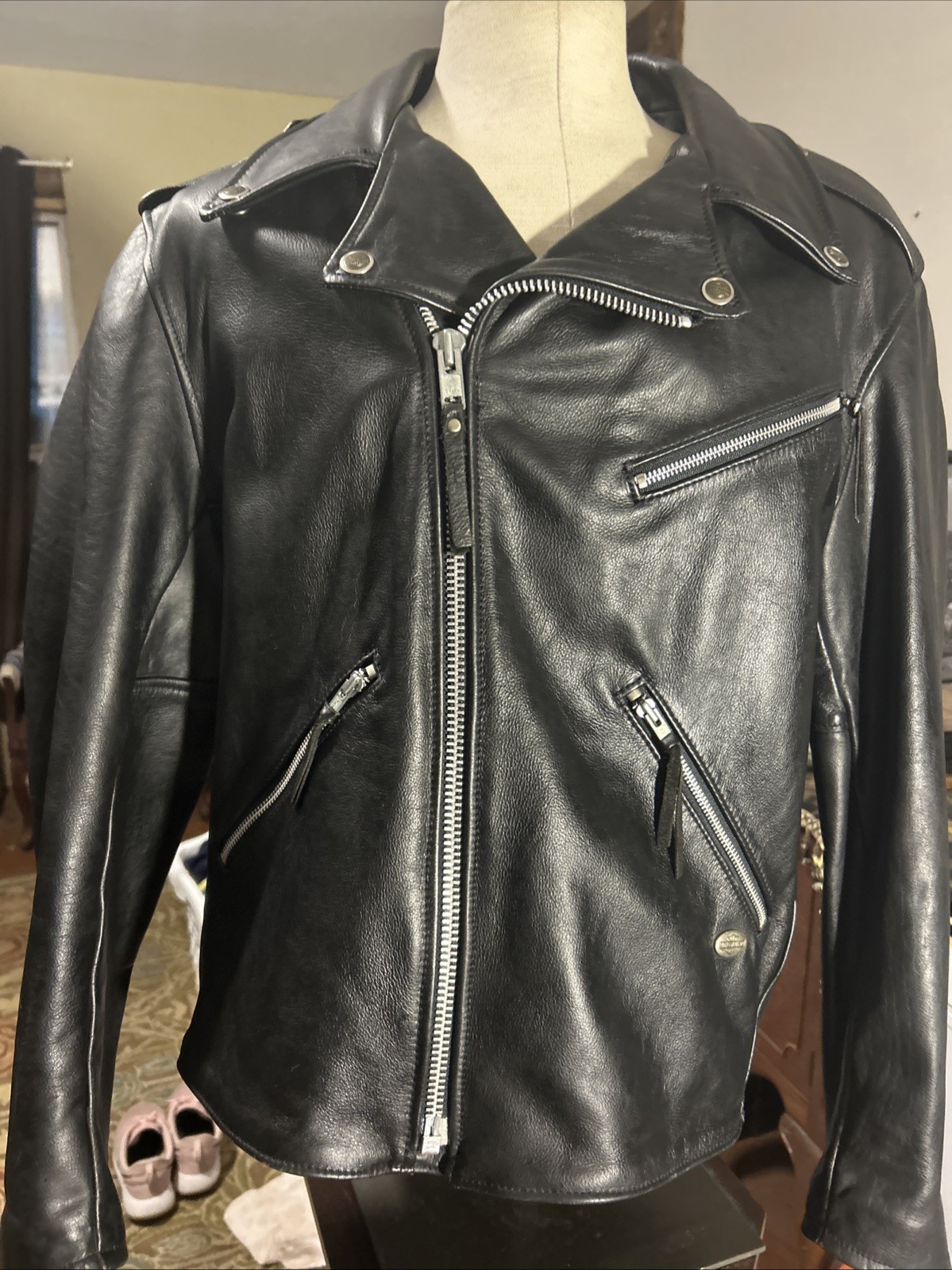 Vintage 90s Harley Davidson Leather Motorcycle Jacket Size L Made in USA MINT