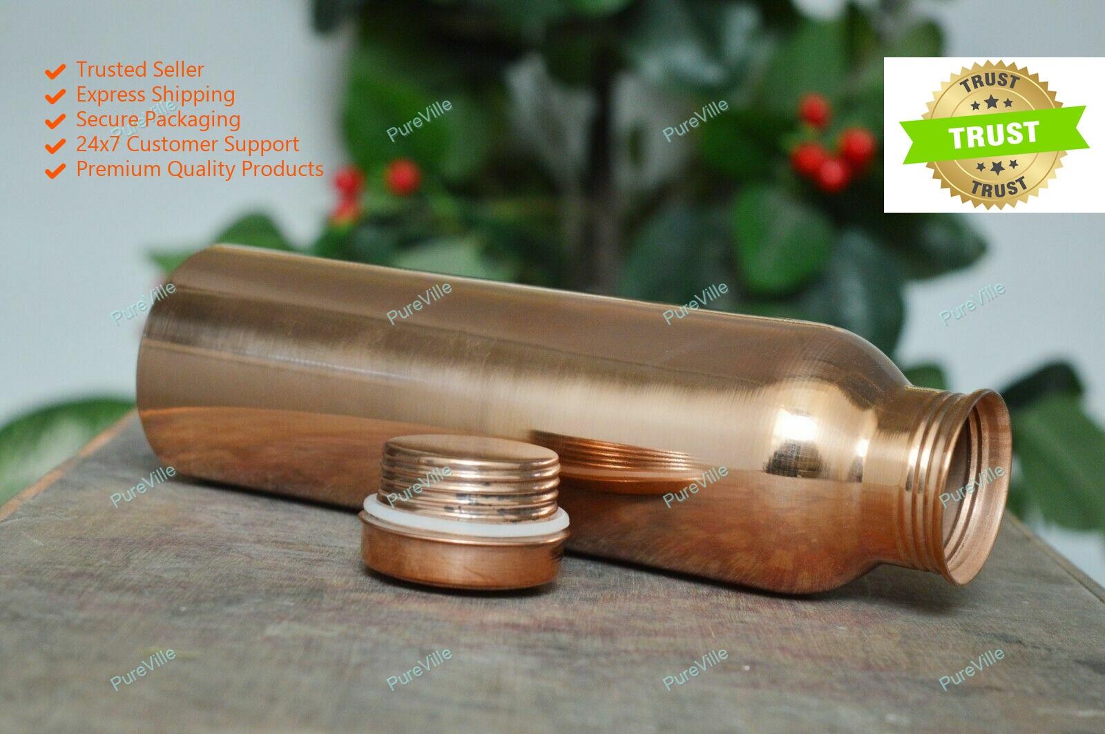 Indian Ayurveda 900ml Plain Copper Water Bottle For Health Benefits Spill Proof
