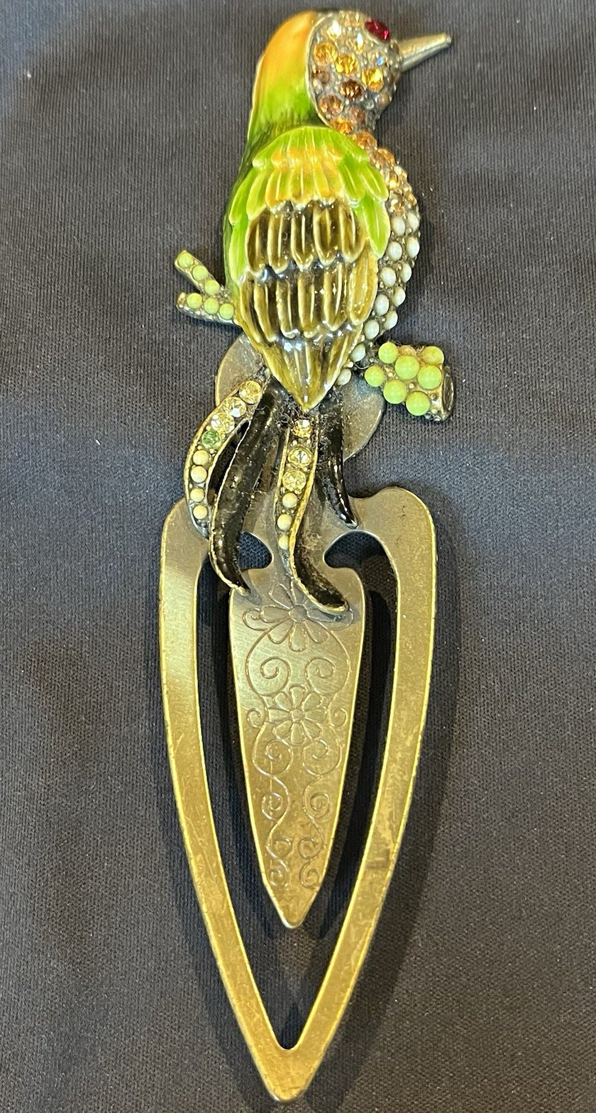 Bird Rhinestone Decorative Metal Bookmark with Enamel Accent