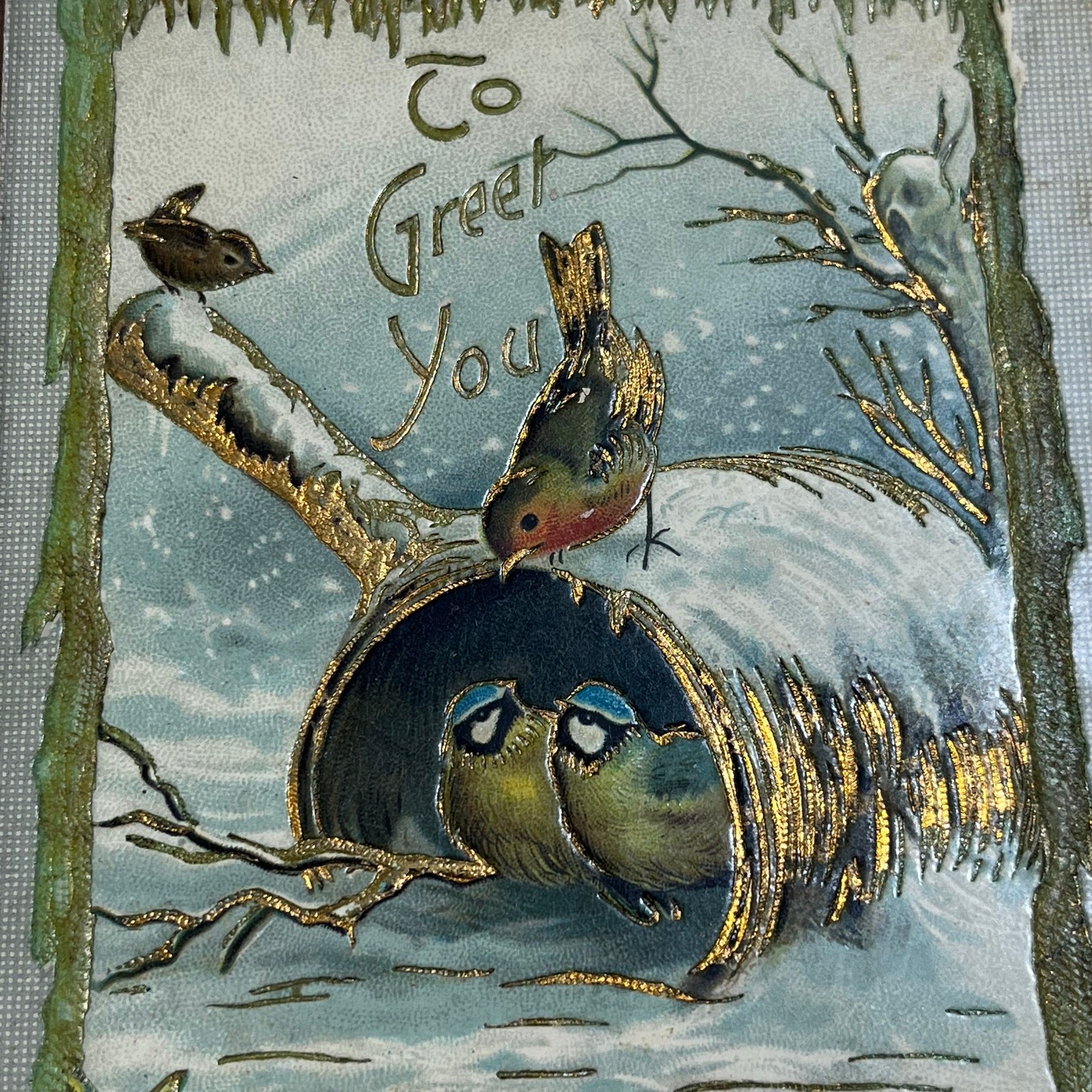 c1910 Embossed Holly Nuthatch Birds Christmas Greetings Postcard Germany PA2 c1910 Embossed Holly Nuthatch Birds Christmas Greetings Postcard Germany PA2