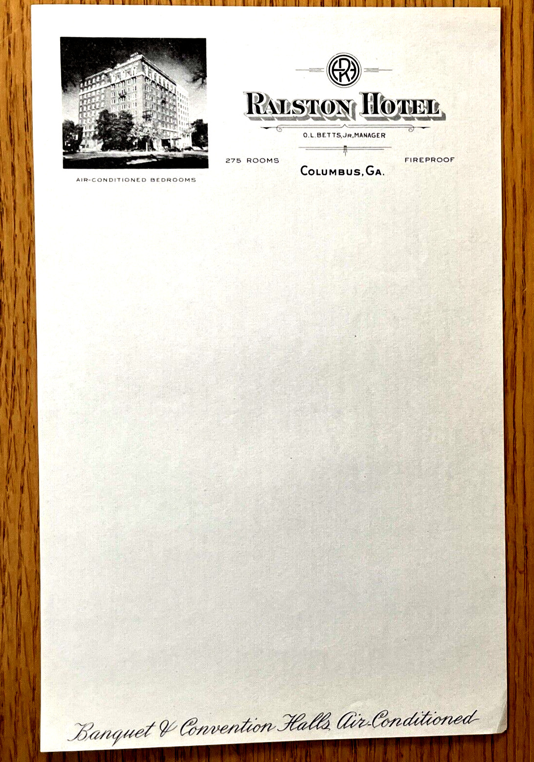 1930-40s Era Columbus Georgia Ralston Hotel Letterhead