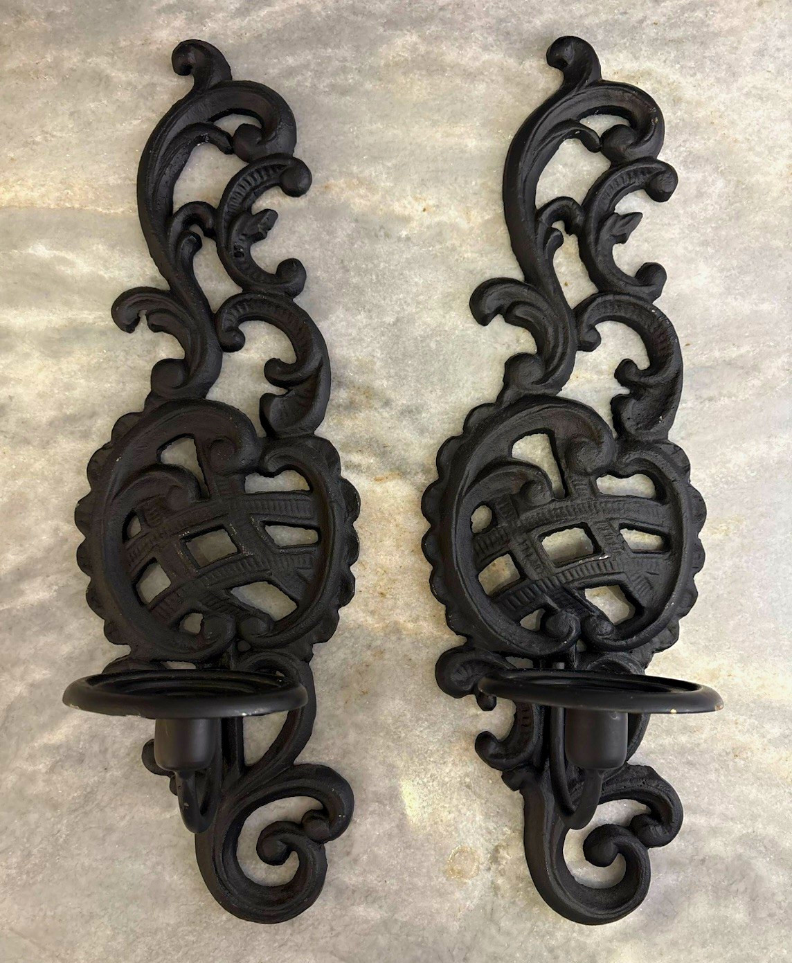 Vtg LARGE Gothic Victorian Cast Iron Wall Sconce Hollywood Regency Candle Holder