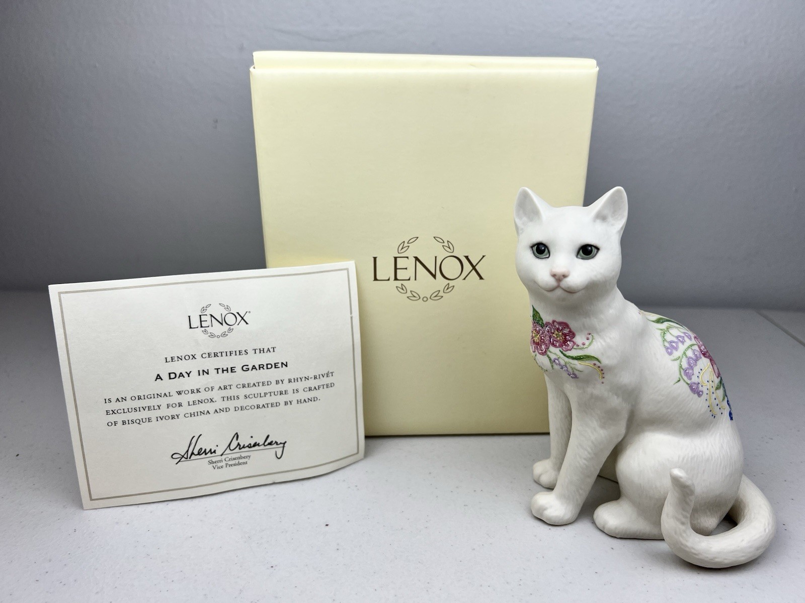 LENOX A DAY IN THE GARDEN KITTEN CAT Sculpture by Rhyn-Rivet with BOX & COA