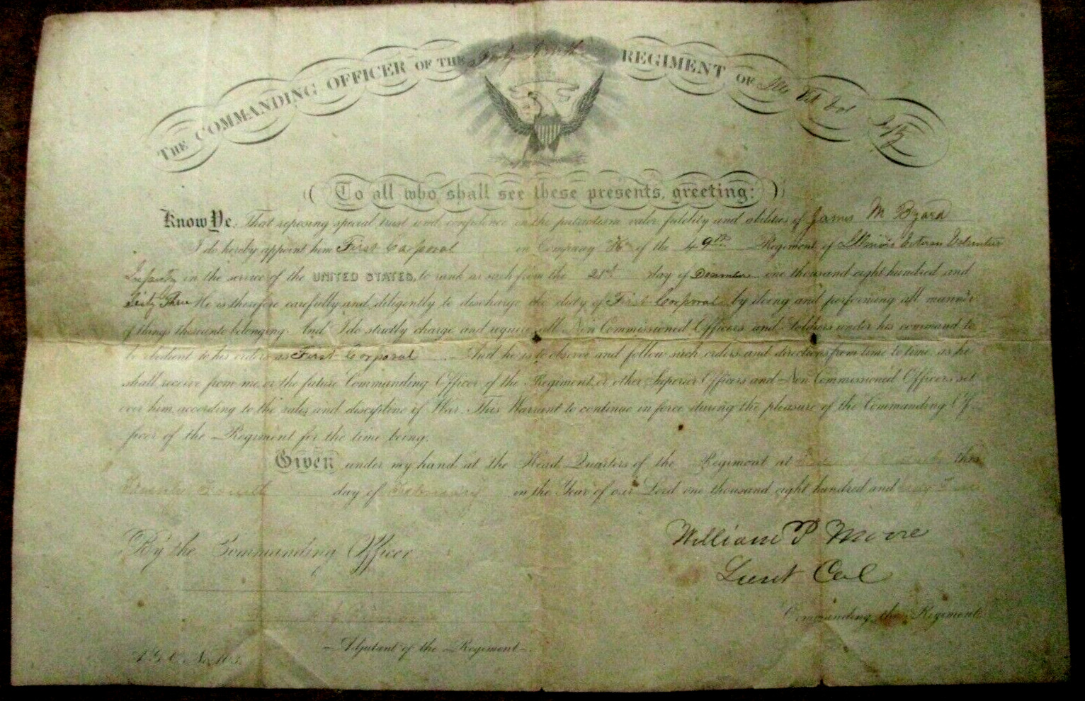 CIVIL WAR  PADUCAH KENTUCKY 49th ILLINOIS COMMISSION 1865