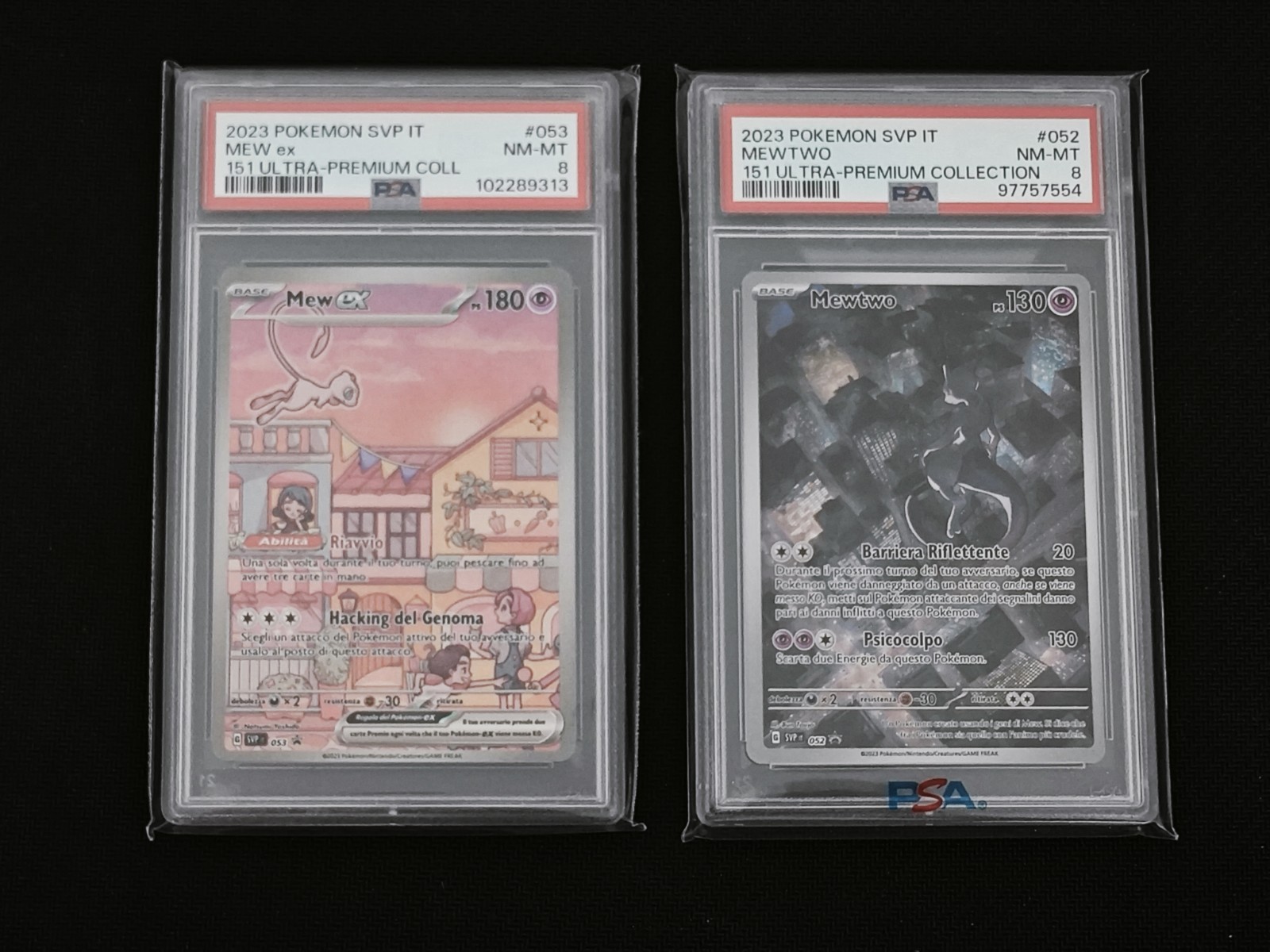 Pokemon 2 Card Lot PSA 8 2023 IT: Mew ex #053 + Mewtwo #052 151 UPC