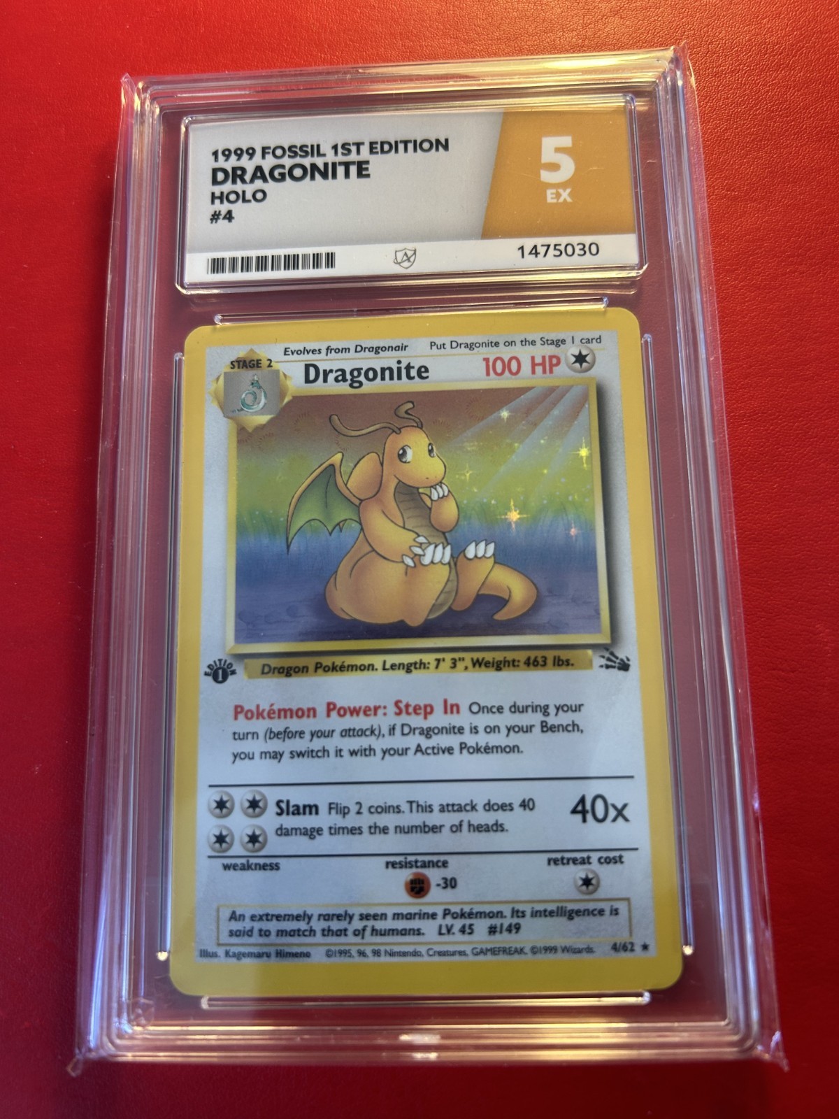 Pokémon TCG Dragonite 4/62 Fossil 1st Edition Holo Rare Ace 5