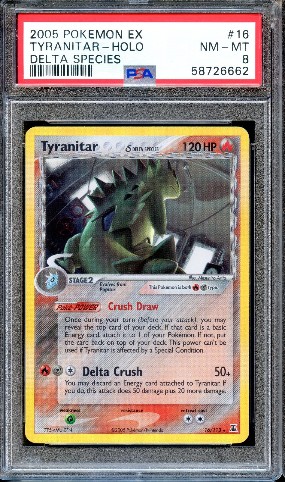 PSA 8 Tyranitar 16/113 Holo Delta Species EX Pokemon Card Holo NEAR MINT